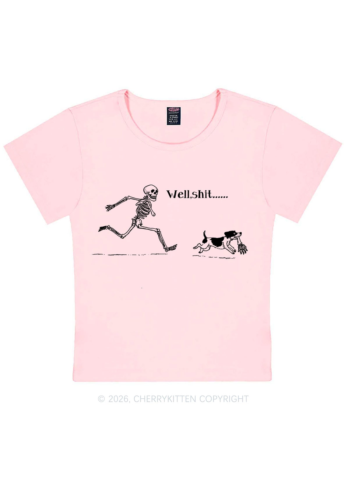 Halloween Skeleton Chase Dog Y2K Baby Tee Cherrykitten