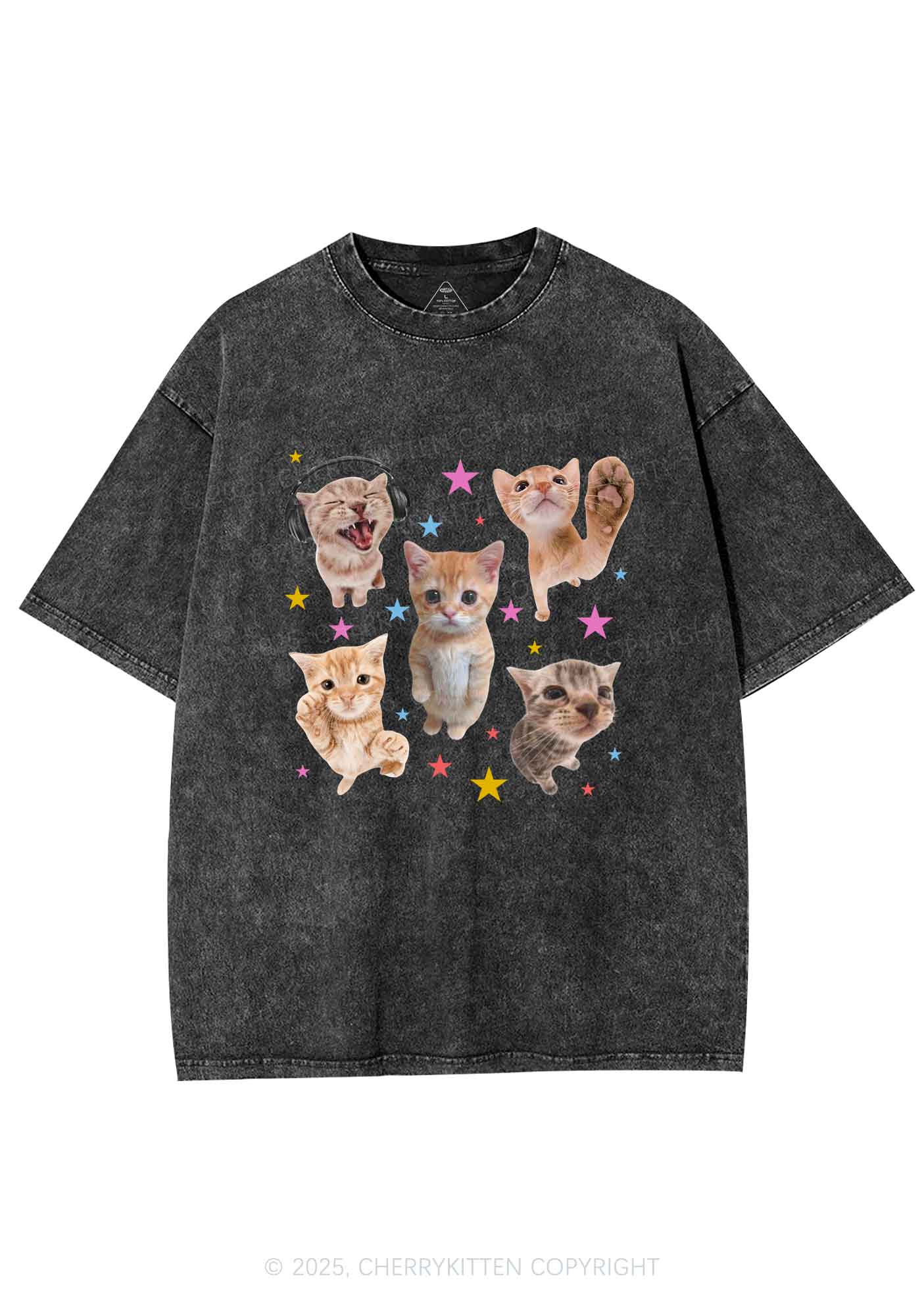 Adorable Cats Y2K Shirts Washed Tee Cherrykitten