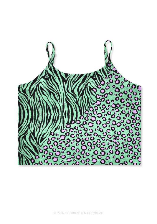 Mint Leopard Y2K Print Cami Crop Top Cherrykitten