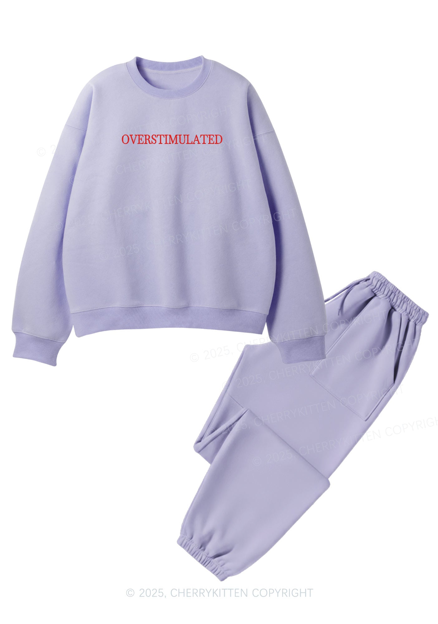 Embroidered Overstimulated Y2K Fleece Sweatshirts Set Cherrykitten