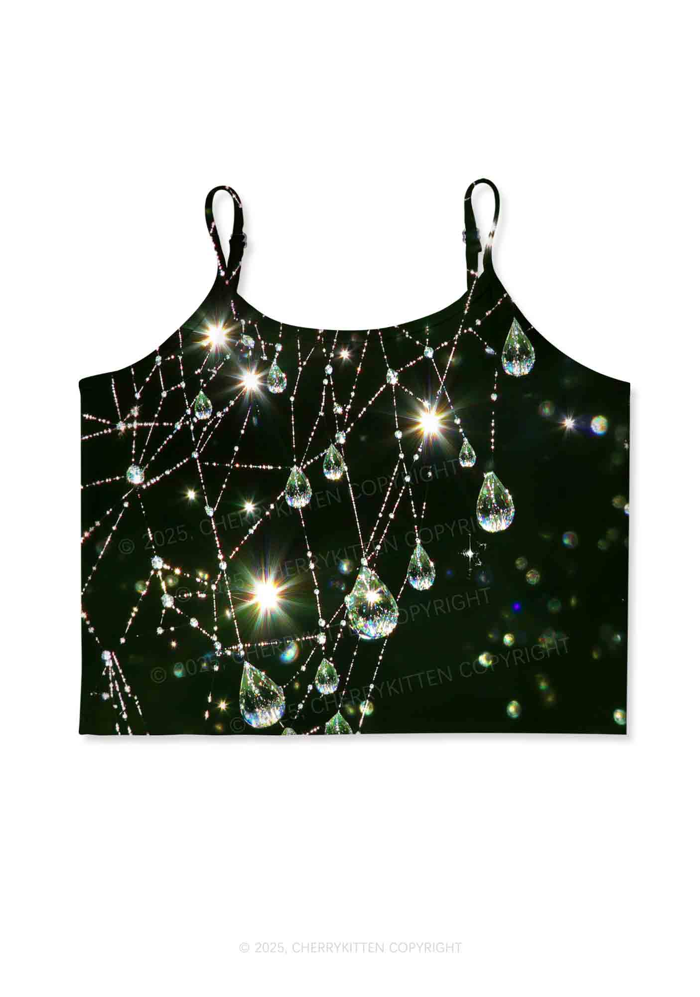 Dew Web Y2K Print Cami Crop Top Cherrykitten