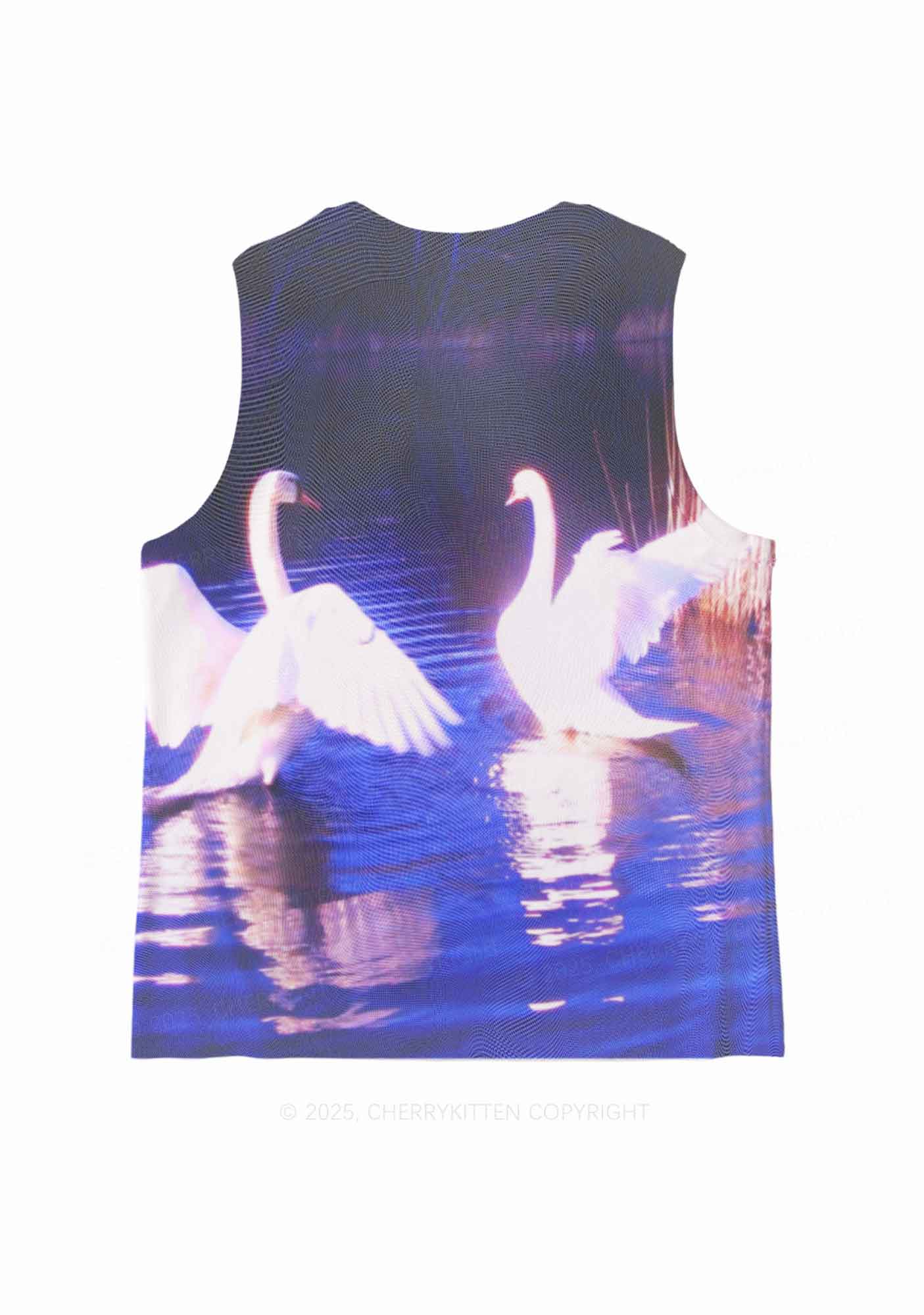 Swans on Water Y2K Mesh Muscle Tank Cherrykitten