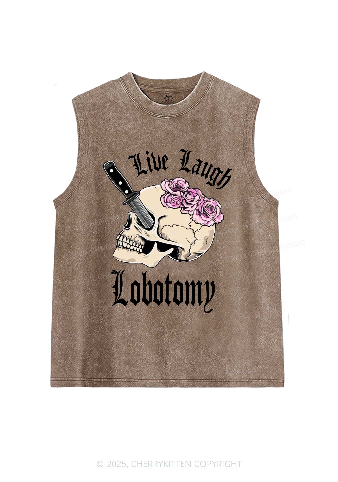 Live Laugh Lobotomy Skull Y2K Washed Muscle Tank Cherrykitten