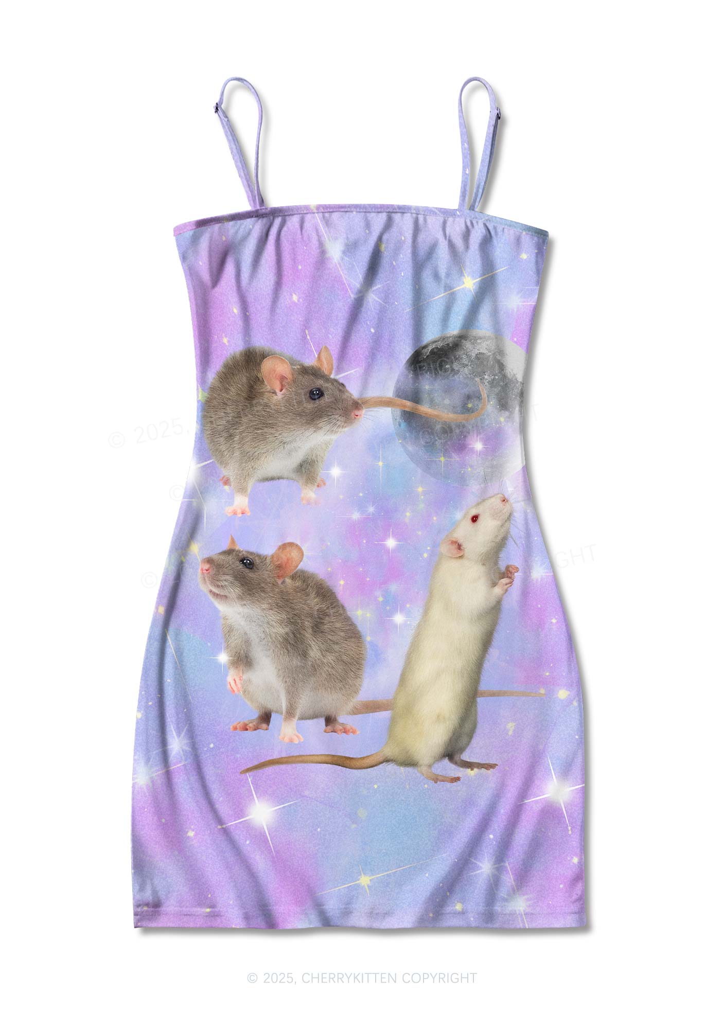 Three Rats Moon Y2K Print Slip Dress Cherrykitten