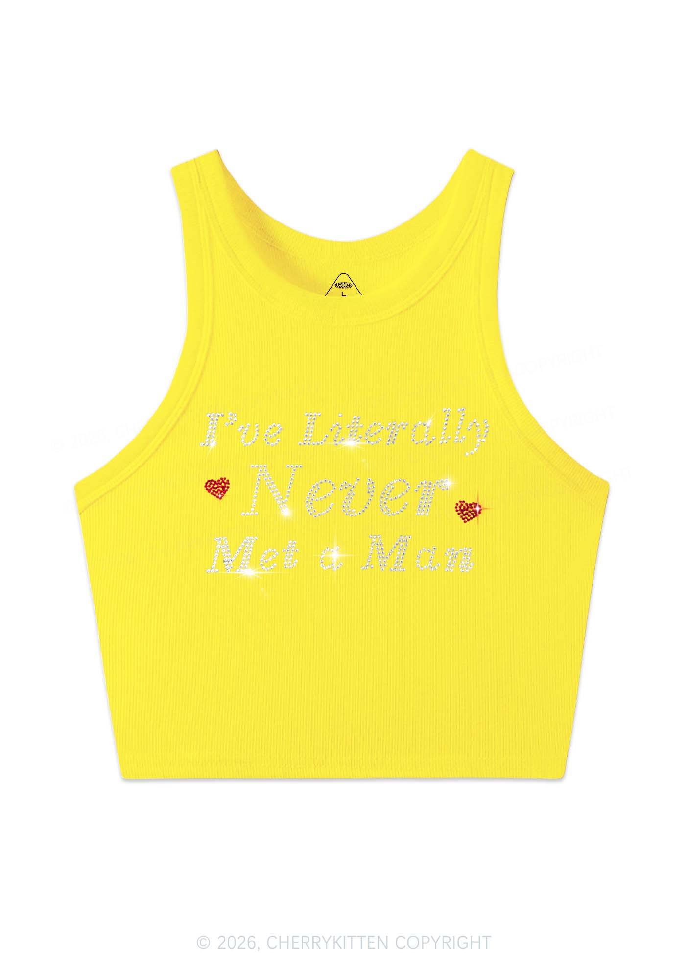 Rhinestone Never Met A Man Pride Y2K Crop Tank Top Cherrykitten
