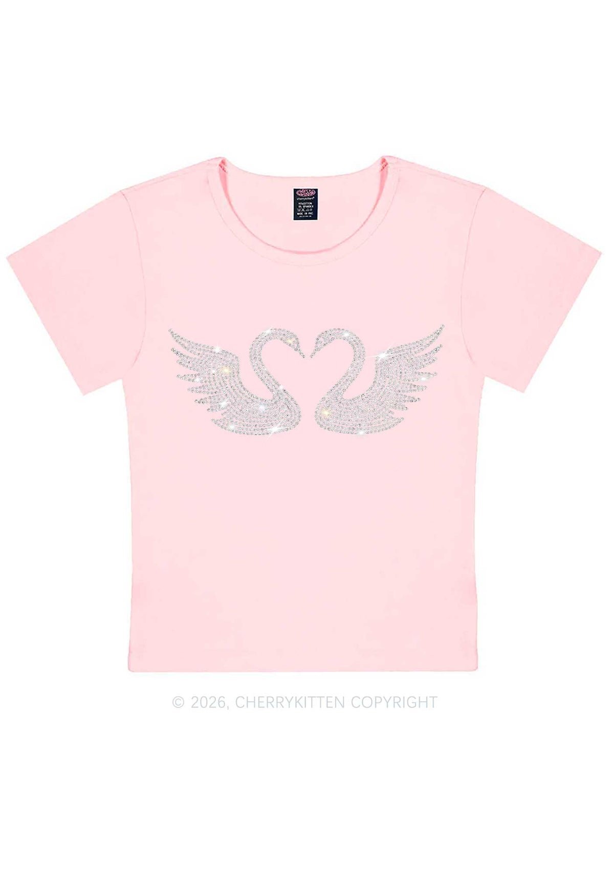 Rhinestone Swans Y2K Baby Tee Cherrykitten