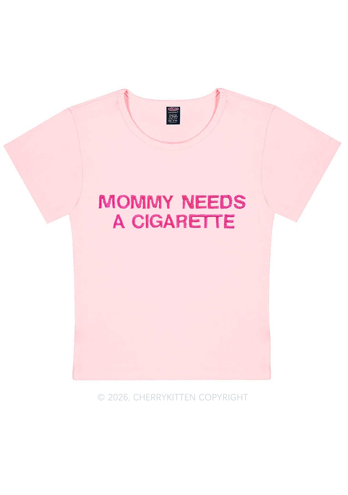 Embroidered Mommy Needs A Cigarette Y2K Baby Tee Cherrykitten