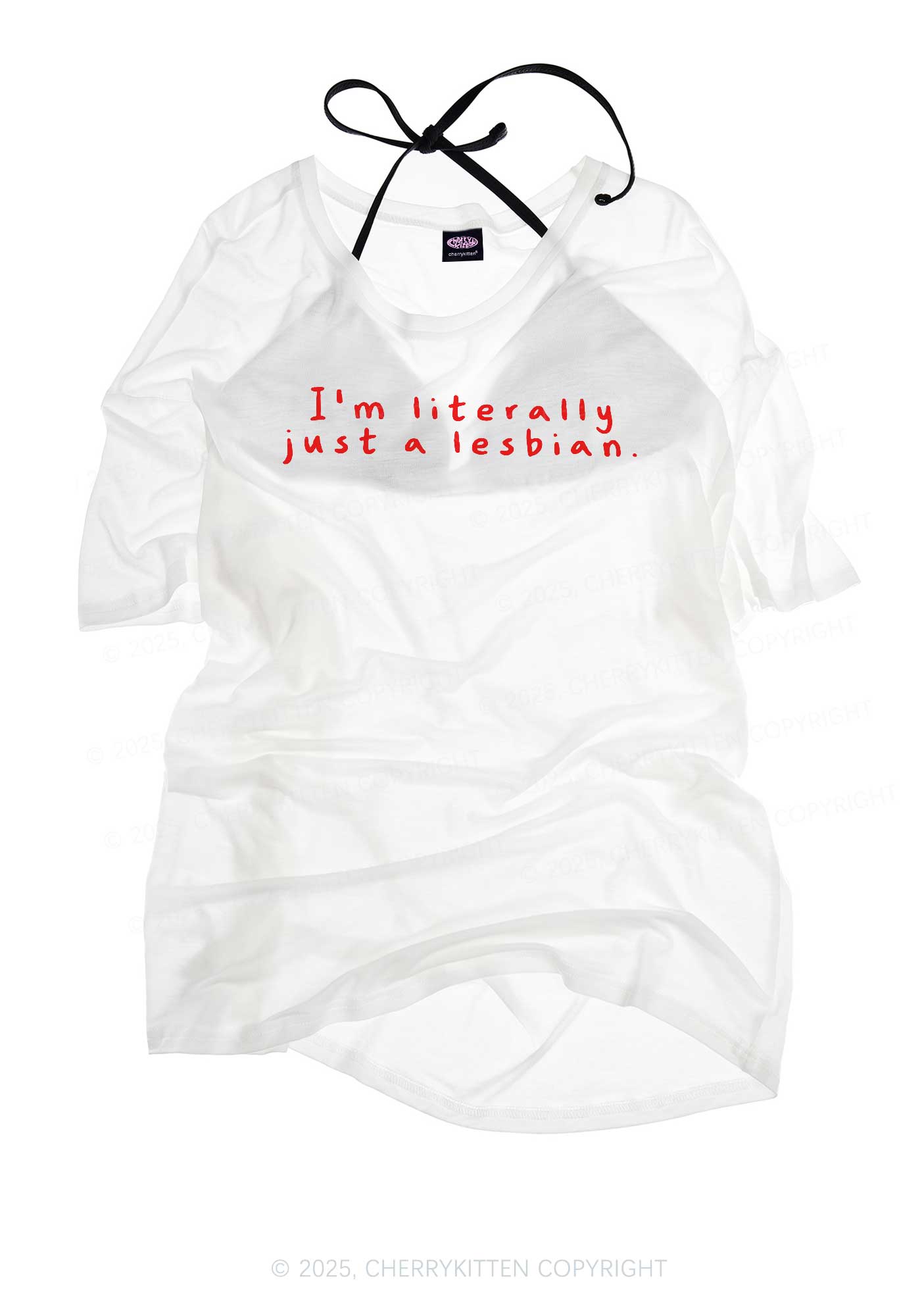 Just A Lesbian Pride Y2K Sheer Boyfriend Tee Cherrykitten