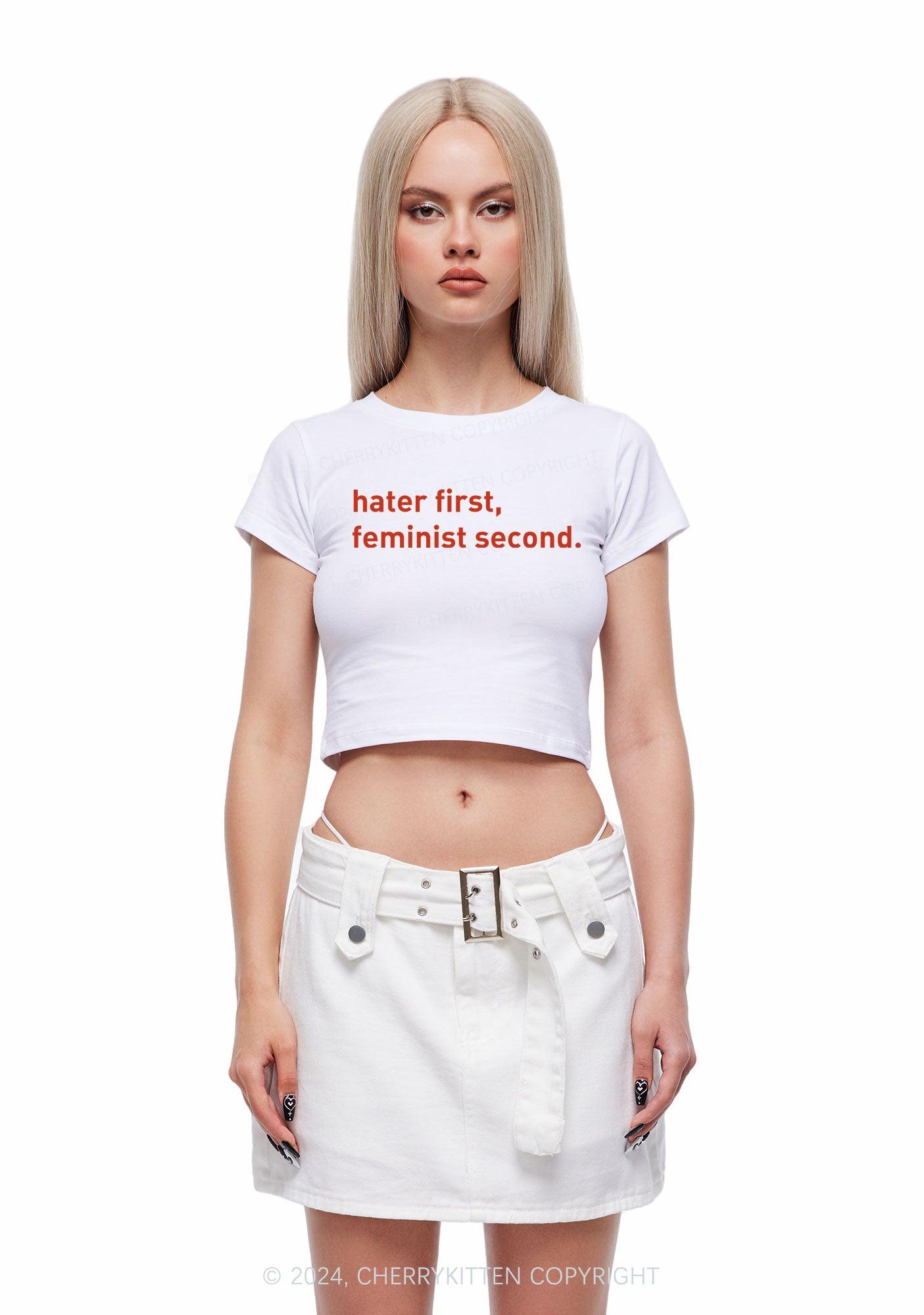 Hater First Feminist Second Y2K Baby Tee
