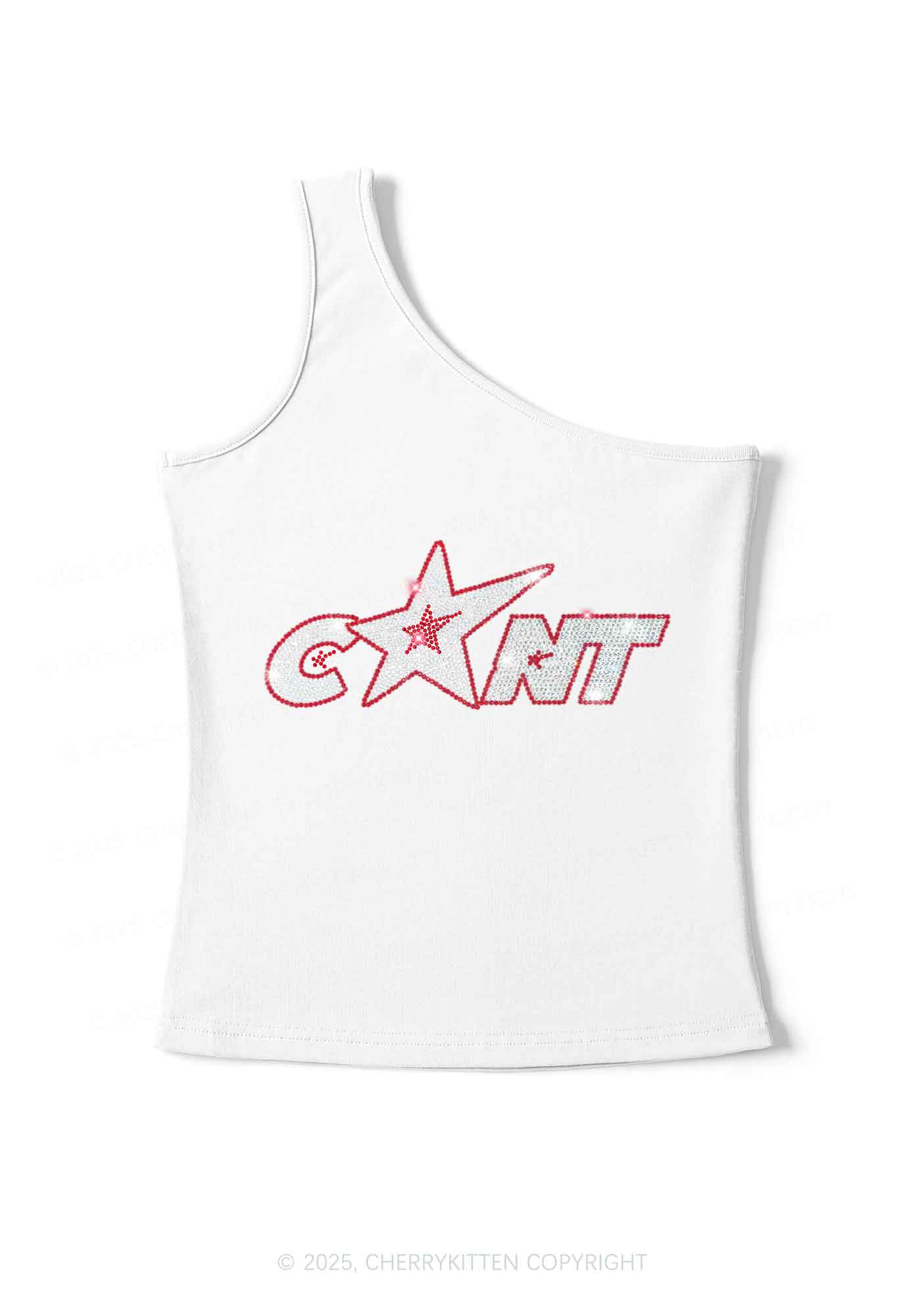 Rhinestone Star Cxxt Y2K One Shoulder Tank Top Cherrykitten