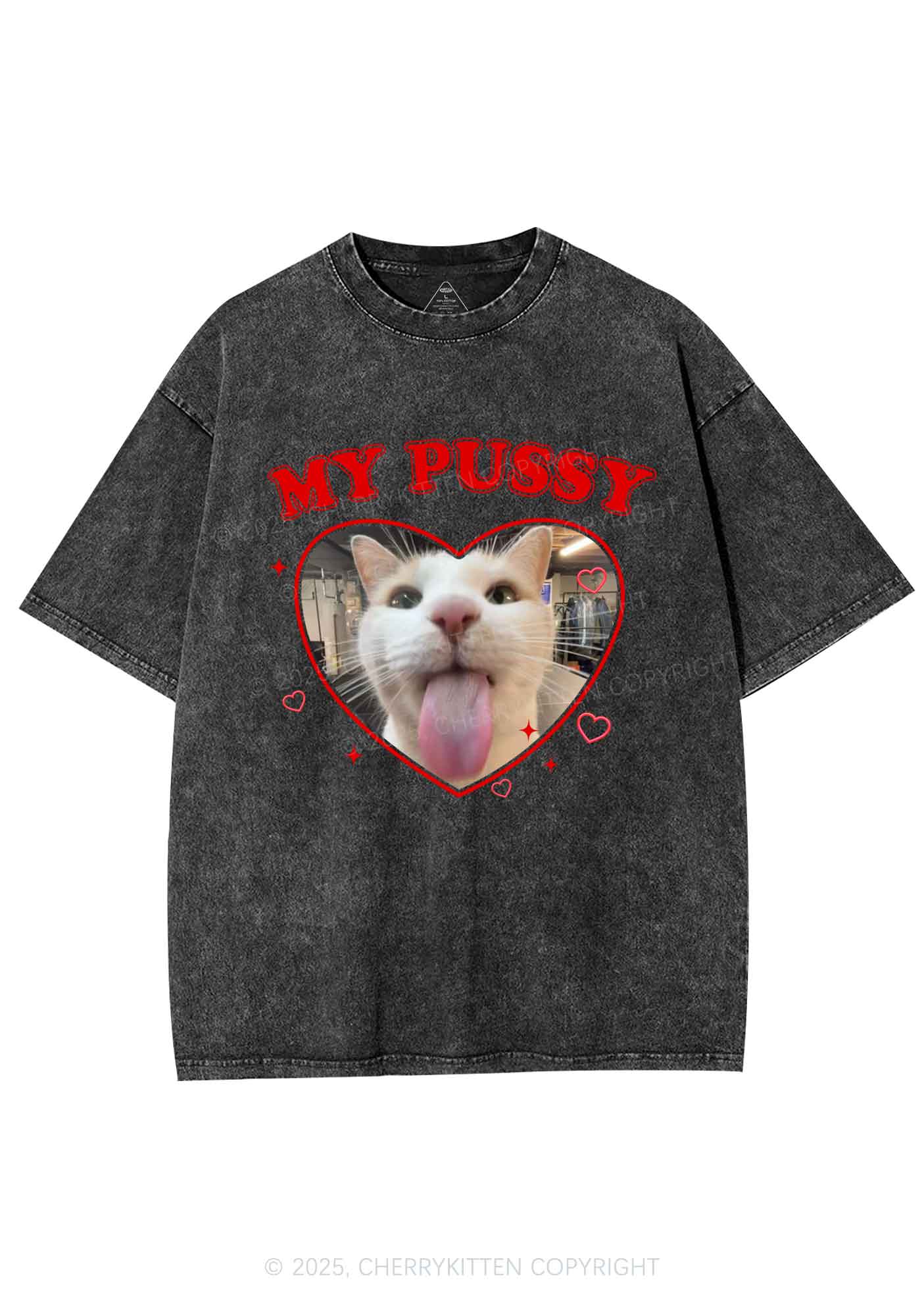 Custom Pet Puxxy Y2K Shirts Washed Tee Cherrykitten