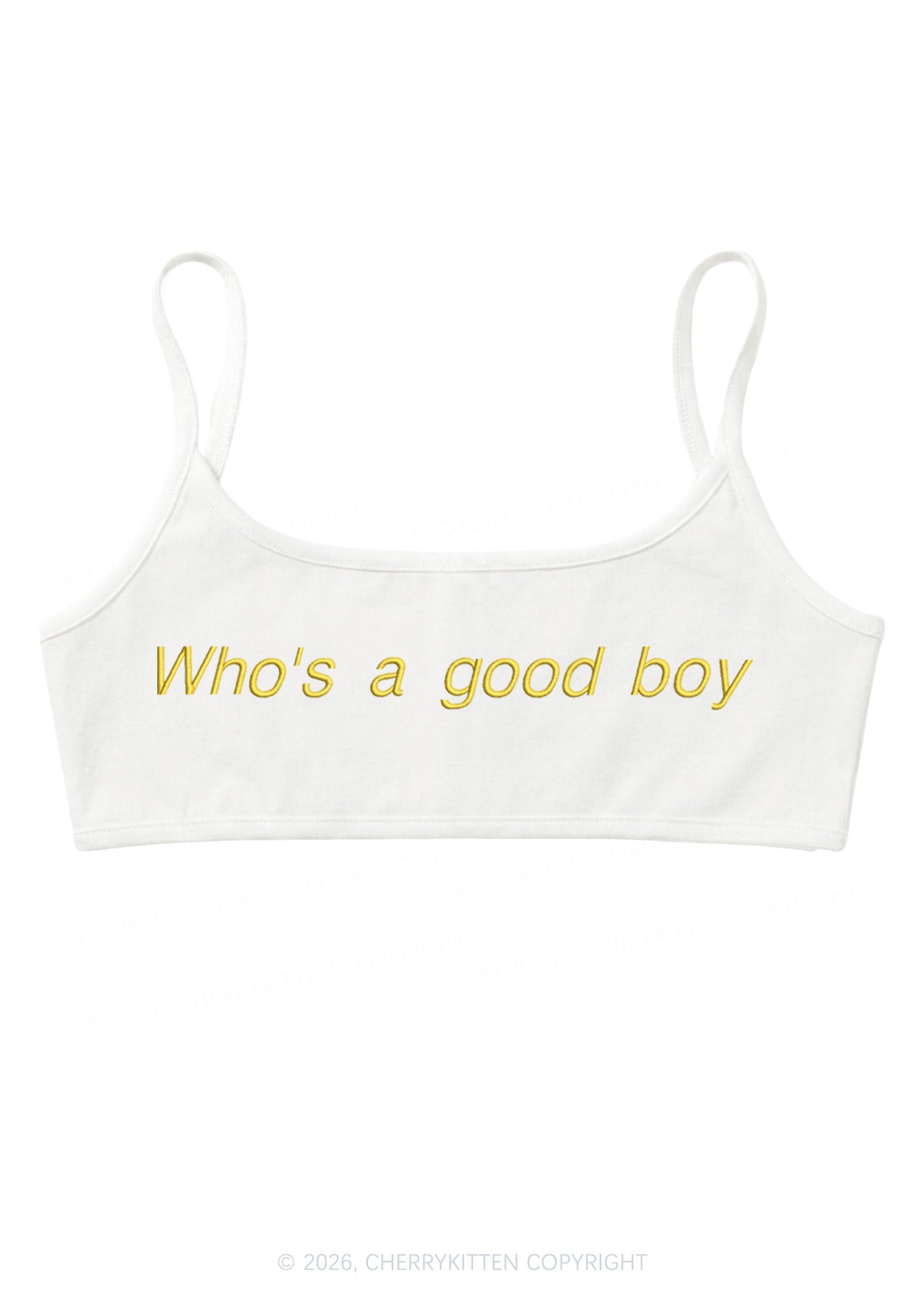 Embroidered Whos A Good Boy Y2K Super Crop Cami Cherrykitten