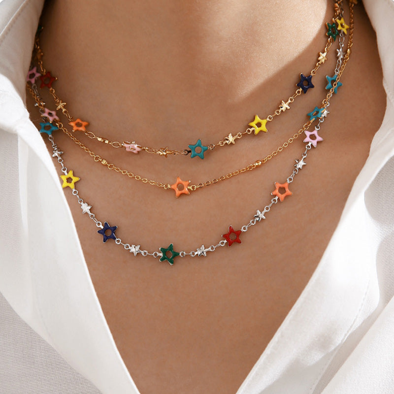 Y2K Colorful Vintage Star Necklace Cherrykitten