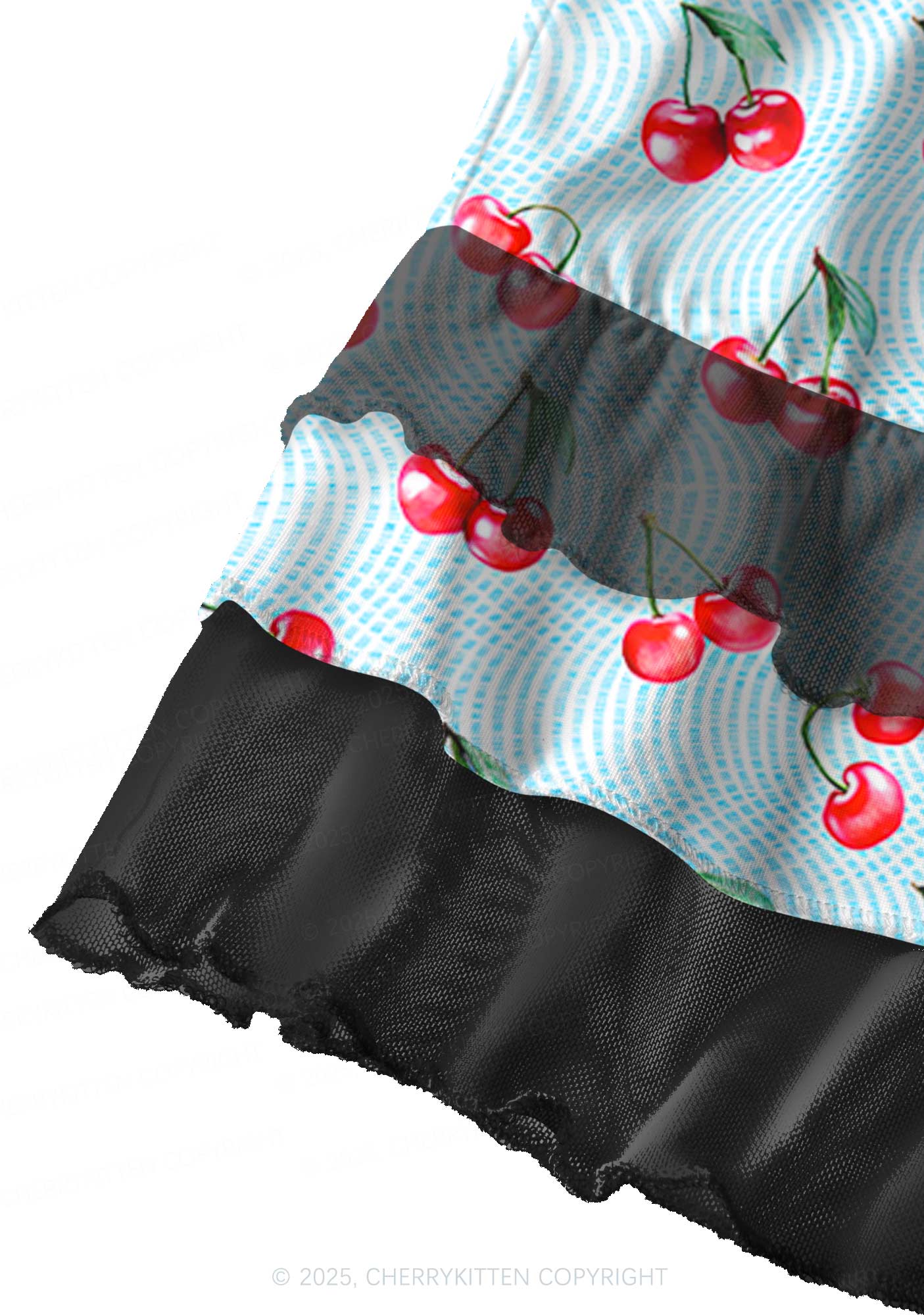 Blue Cherry Y2K Print Mini Layered Skirt Cherrykitten