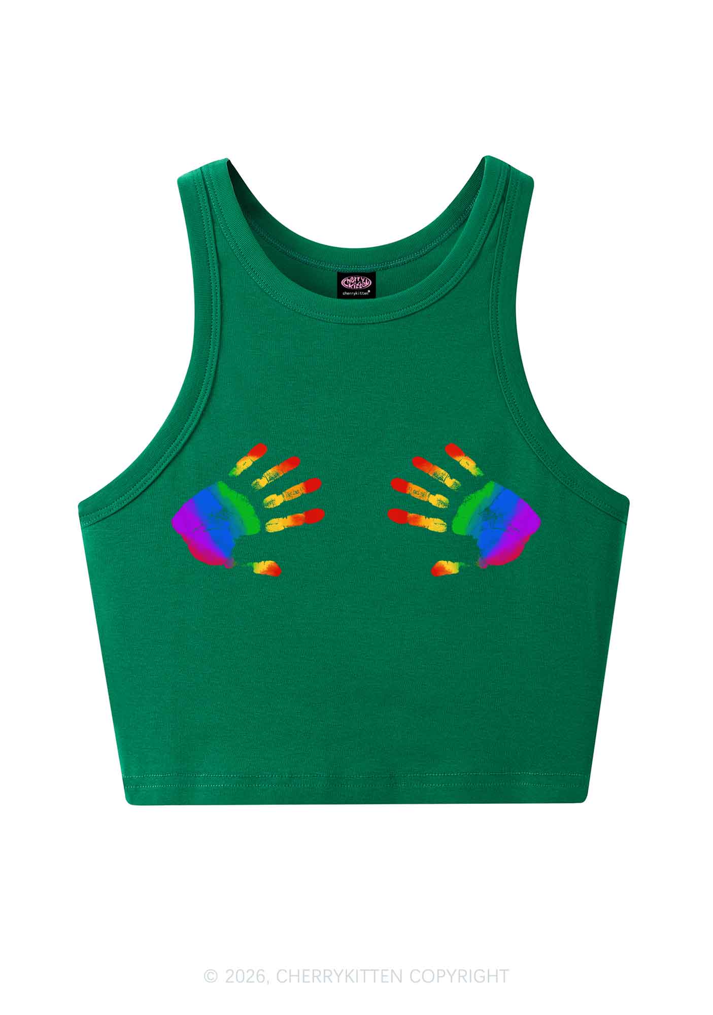 Rainbow Handprint Pride Y2K Crop Tank Top Cherrykitten