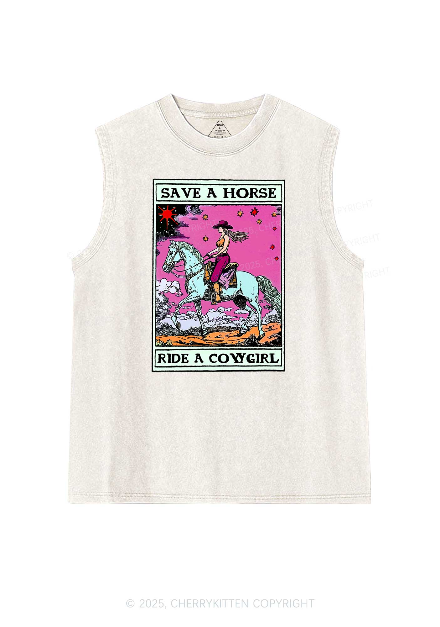 Save Horse Ride Cowgirl Pride Y2K Washed Muscle Tank Cherrykitten