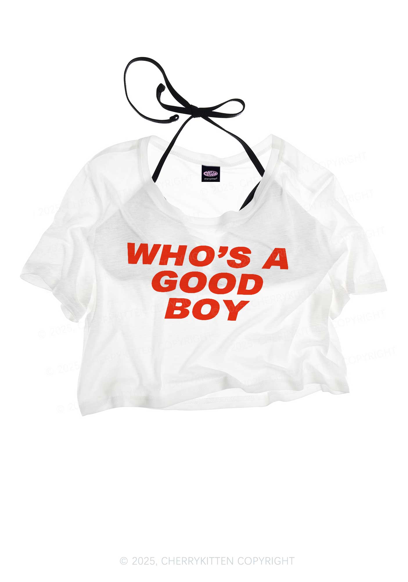 Who's A Good Boy Y2K Sheer Crop Tee Cherrykitten