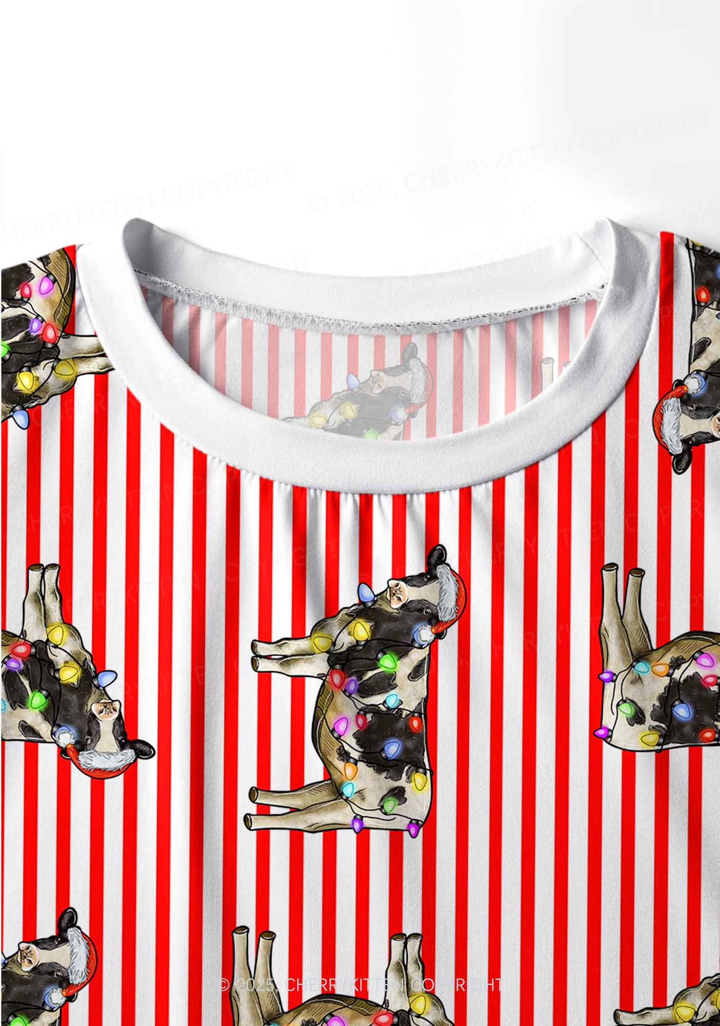 Christmas Cow Y2K Print Long Sleeve Pajama Set Cherrykitten