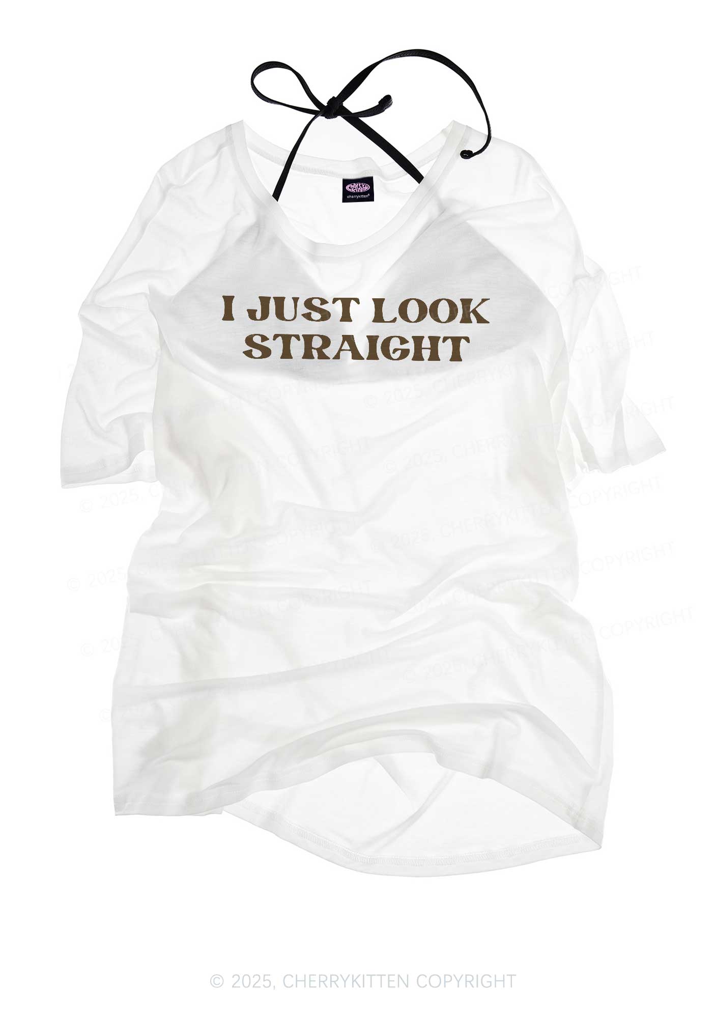 I Just Look Straight Pride Y2K Sheer Boyfriend Tee Cherrykitten