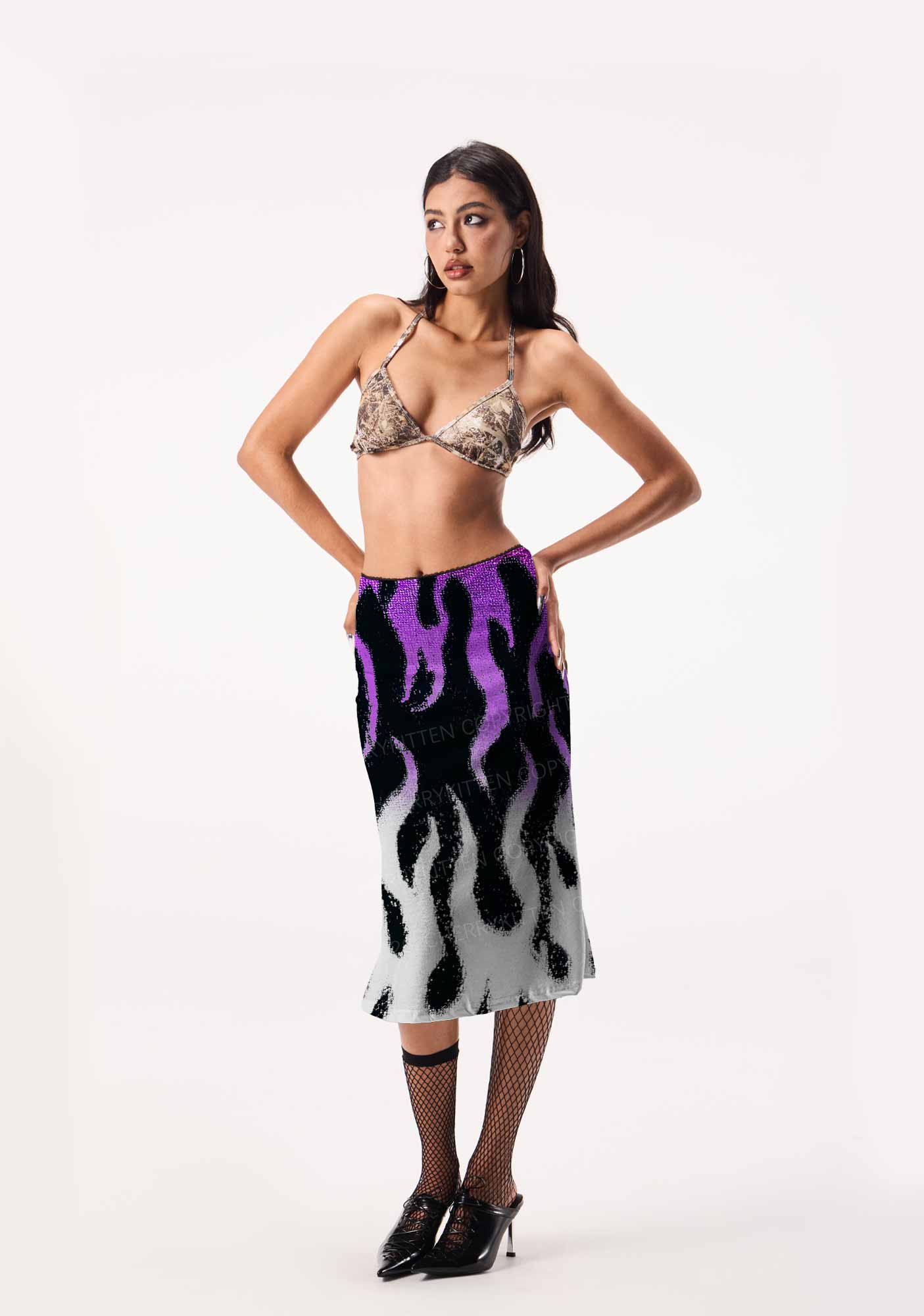 Asexual Flame Pride Y2K Print Midi Skirt Cherrykitten