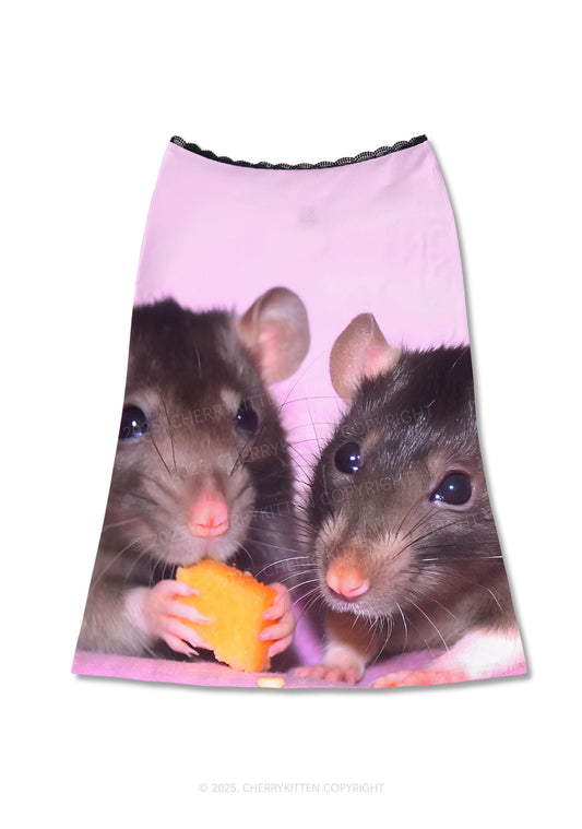 Cheese Rat Y2K Print Midi Skirt Cherrykitten