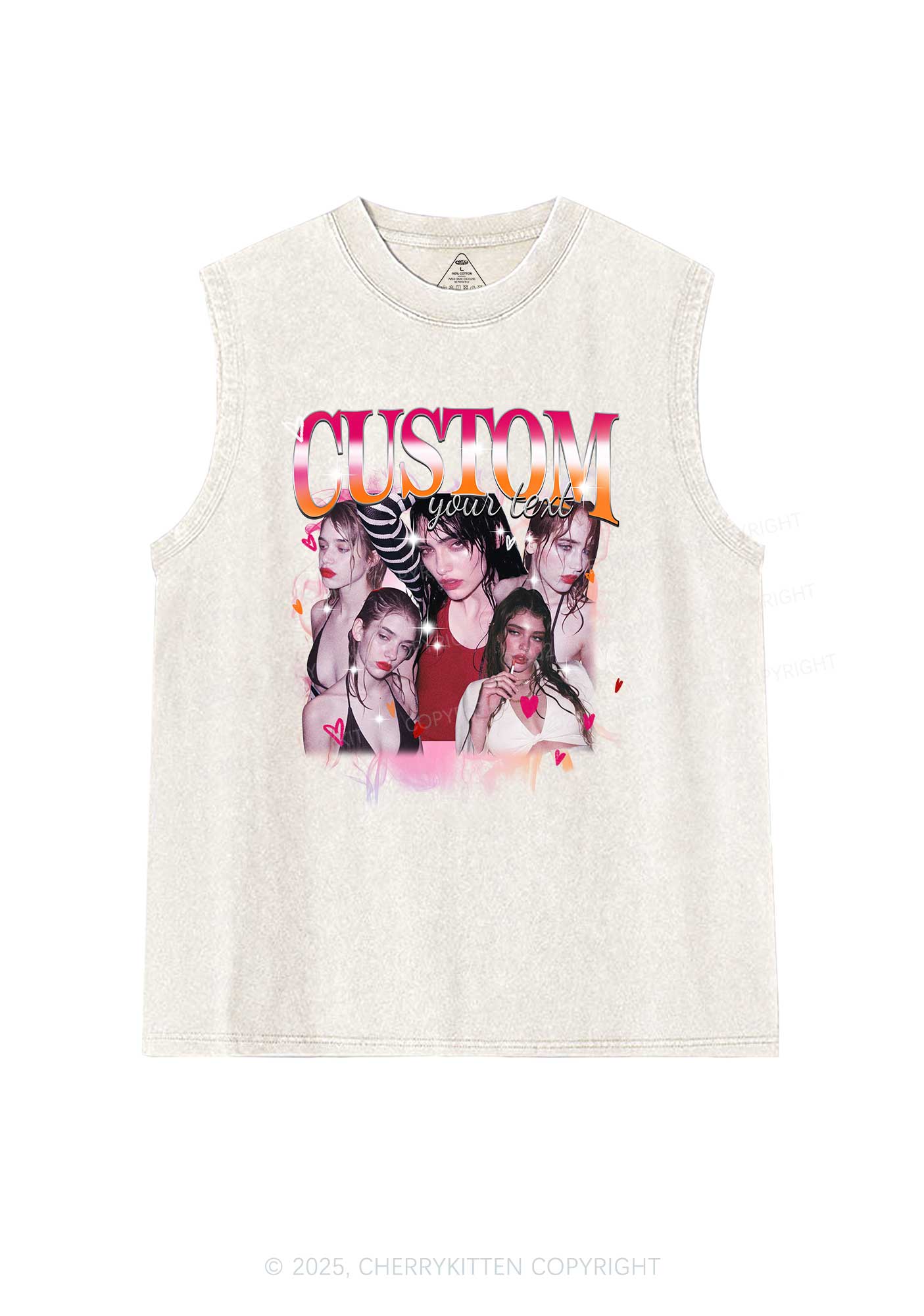 Custom Lesbian Text Pride Y2K Washed Muscle Tank Cherrykitten