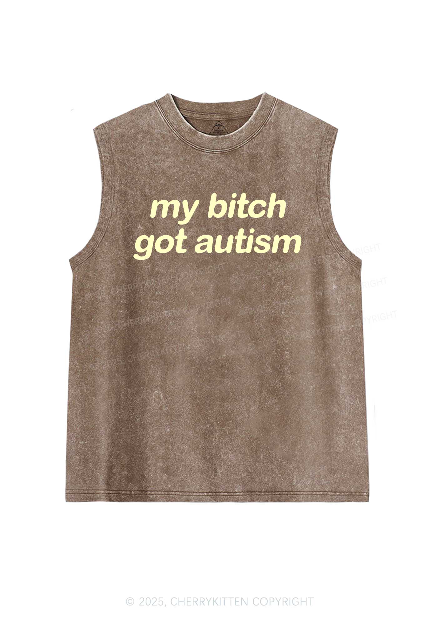 My Bxxch Got Autism Y2K Washed Muscle Tank Cherrykitten