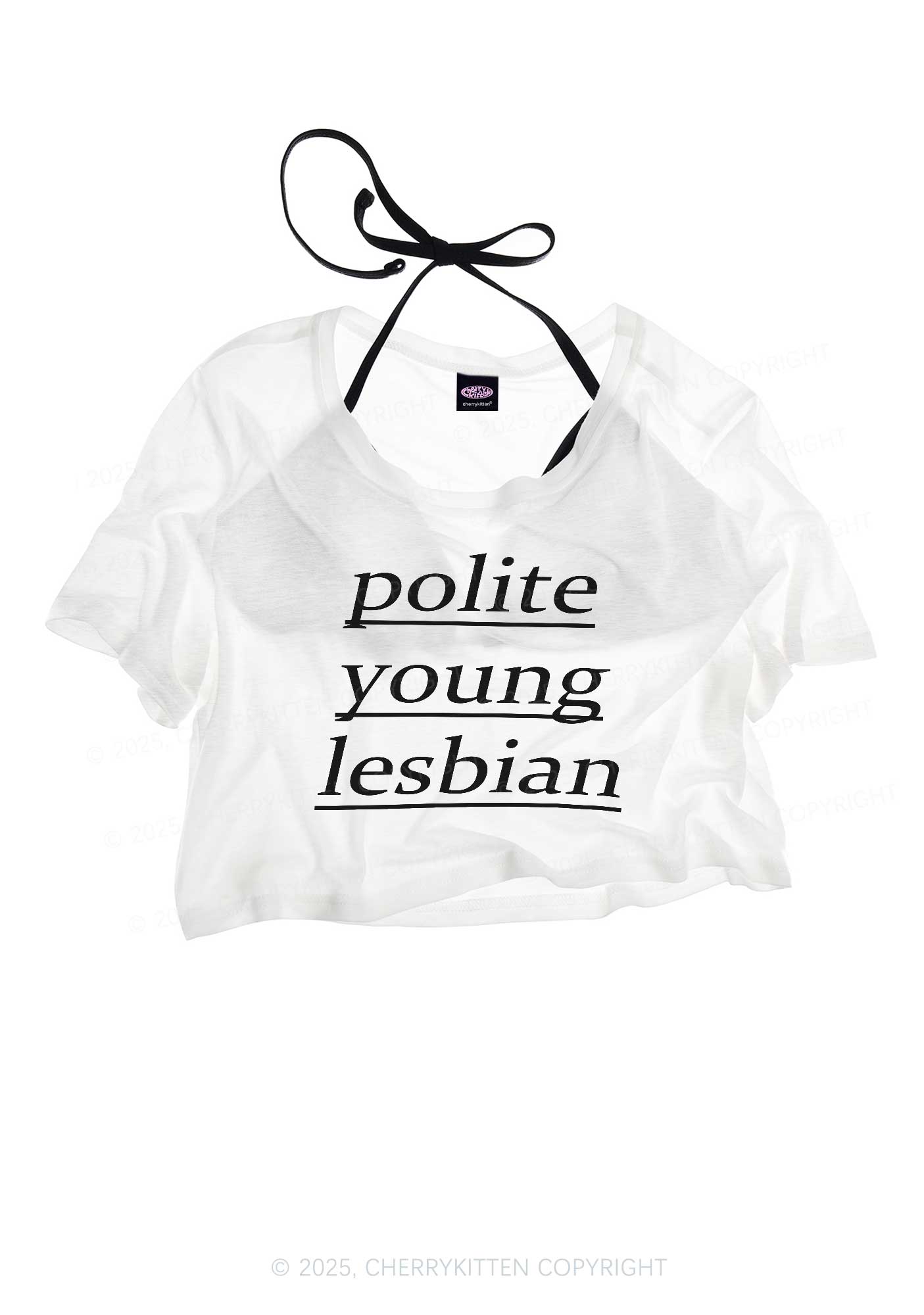 Polite Young Lesbian Pride Y2K Sheer Crop Tee Cherrykitten