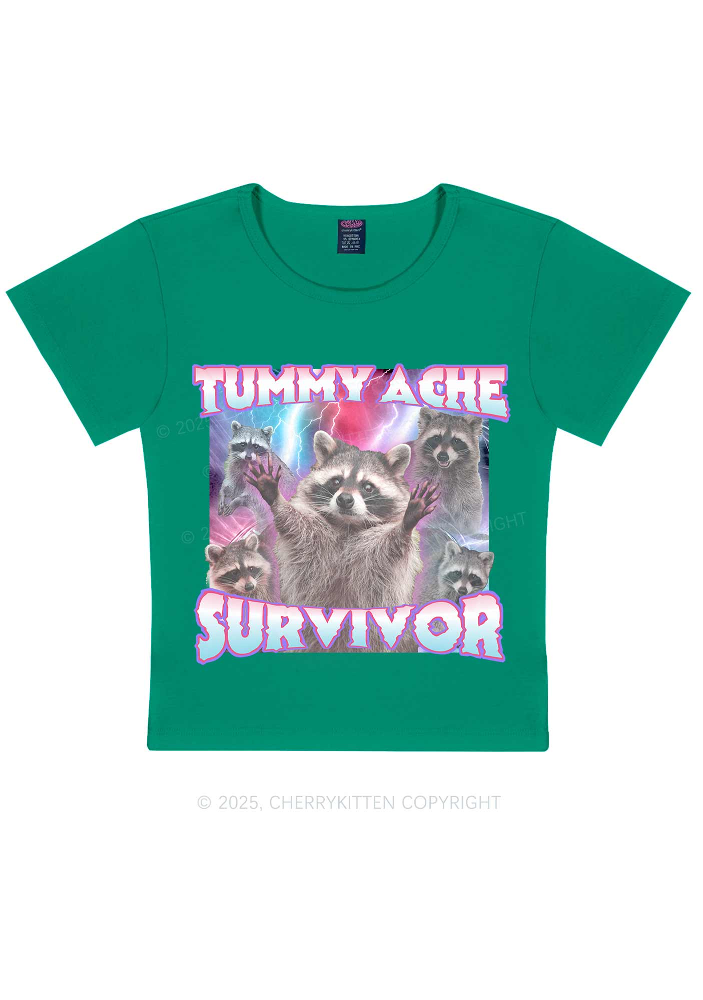 Tummy Ache Survivor Raccoon Y2K Baby Tee Cherrykitten