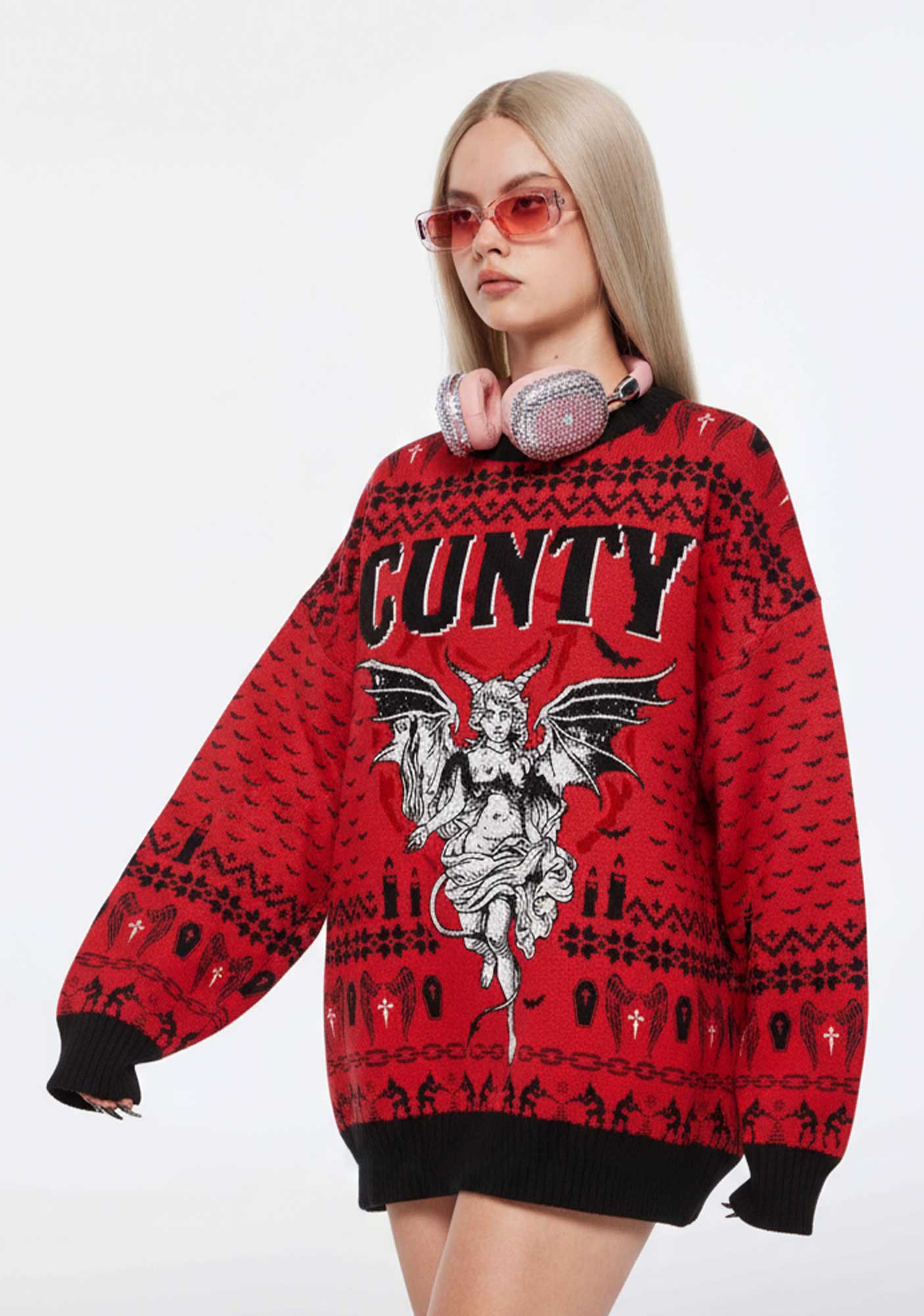 Cuntry Angle Y2K Christmas Knit Sweatshirt Cherrykitten