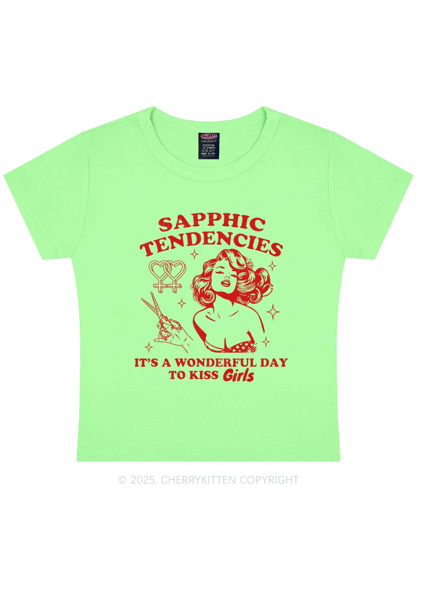 Sapphic Tendencies Kiss Girls Y2K Baby Tee Cherrykitten