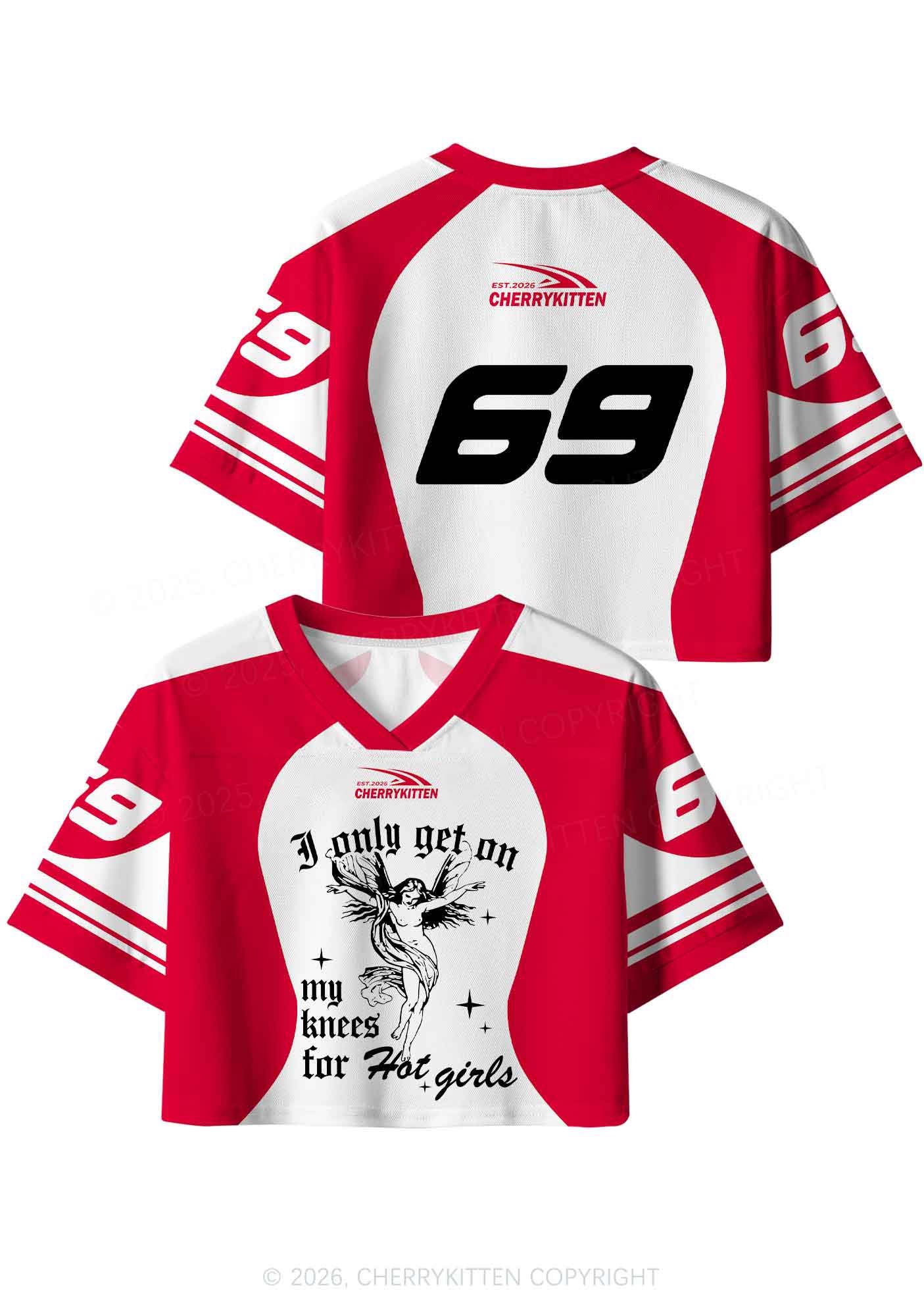 Get On My Knees For Hot Girls Pride Y2K Crop Sport Jersey Shirts Cherrykitten