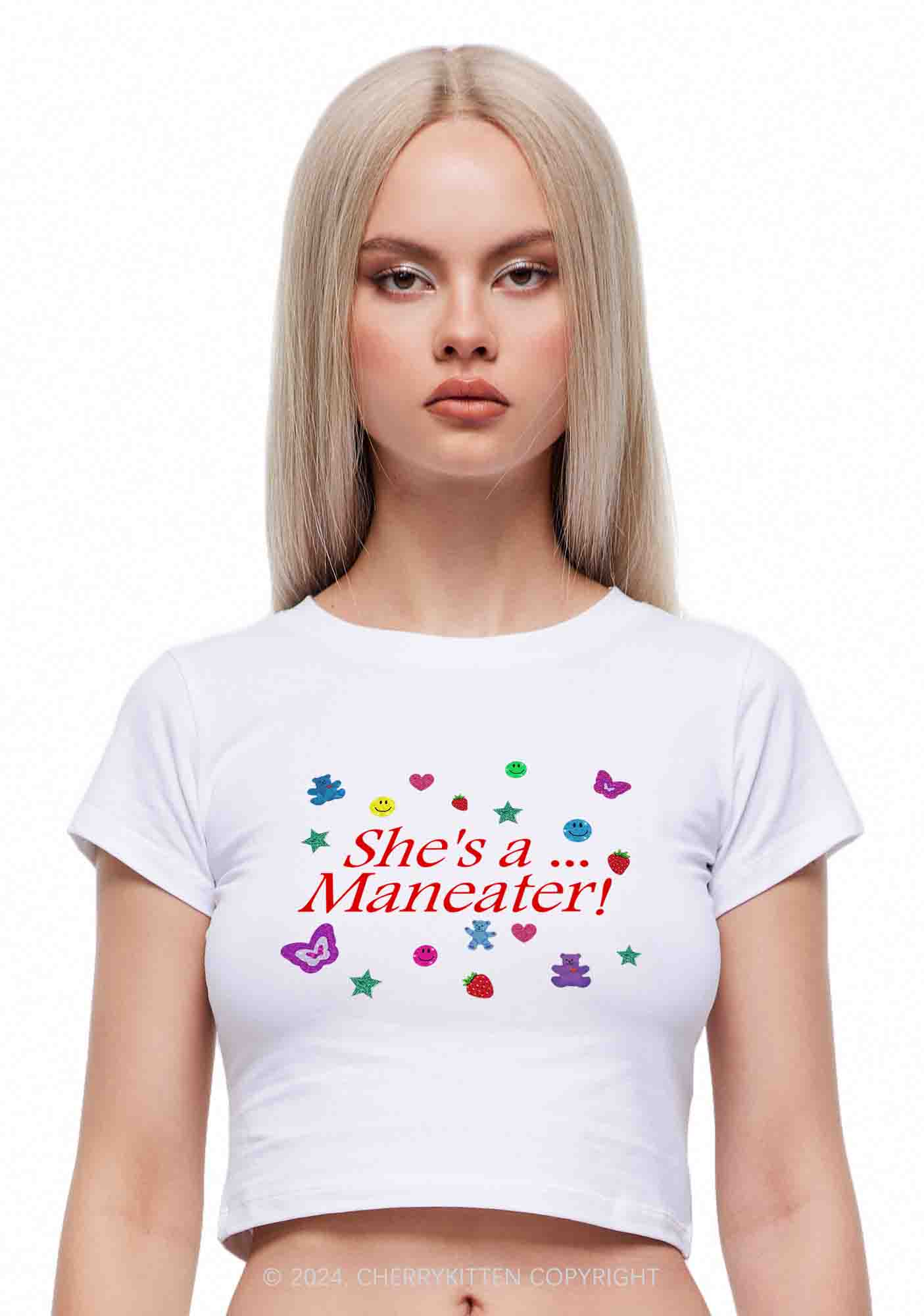 She's A Maneater Y2K Baby Tee Cherrykitten