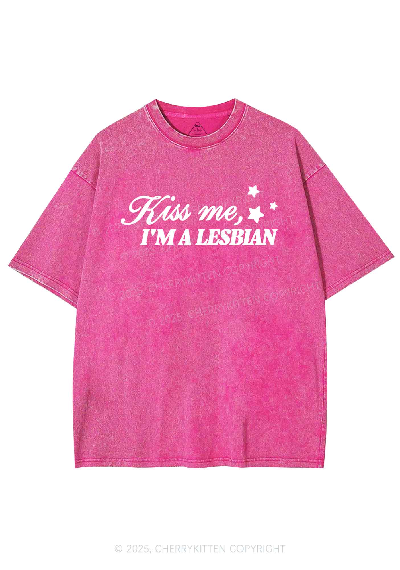 Kiss Me Im Lesbian Pride Y2K Shirts Washed Tee Cherrykitten