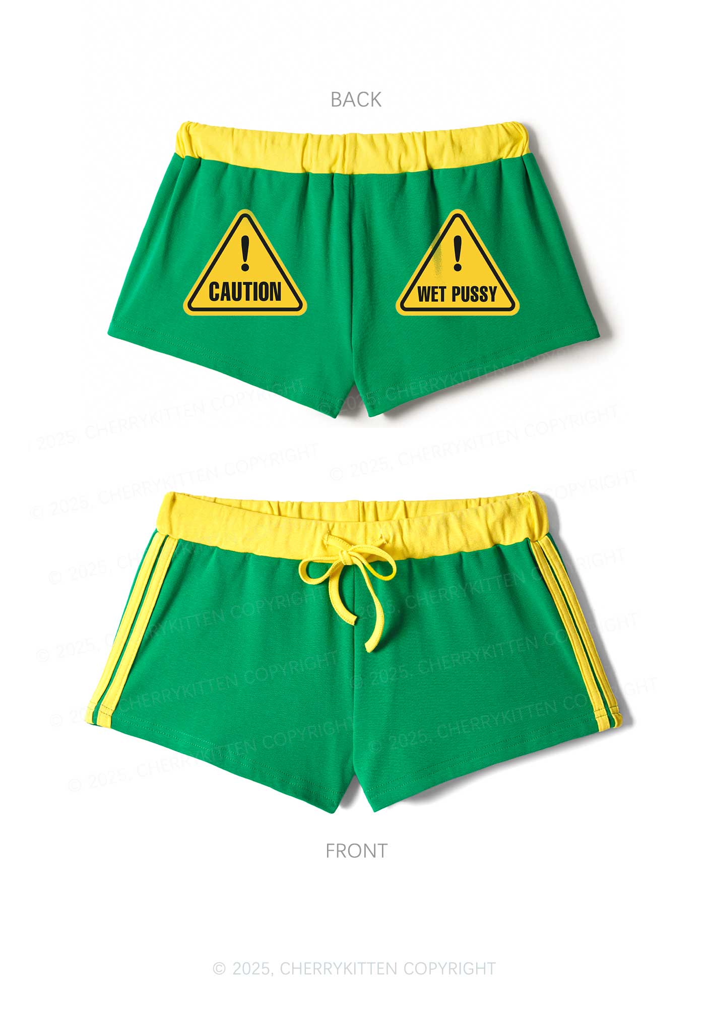 Caution Wet Puxxy Y2K Drawstring Mini Shorts Cherrykitten
