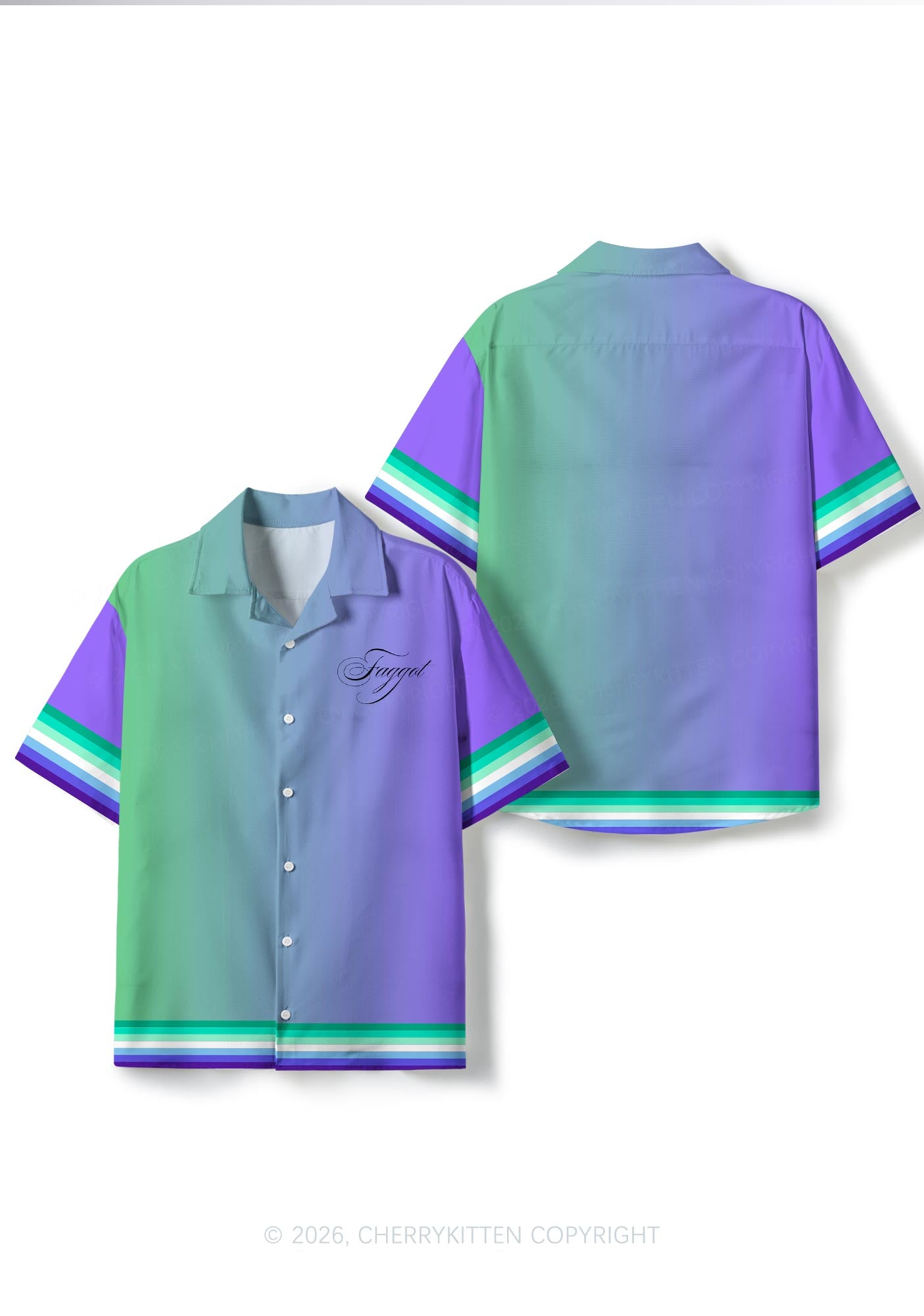 Faggot Gay Flag Gradient Pride Y2K Print Hawaiian Shirt Cherrykitten