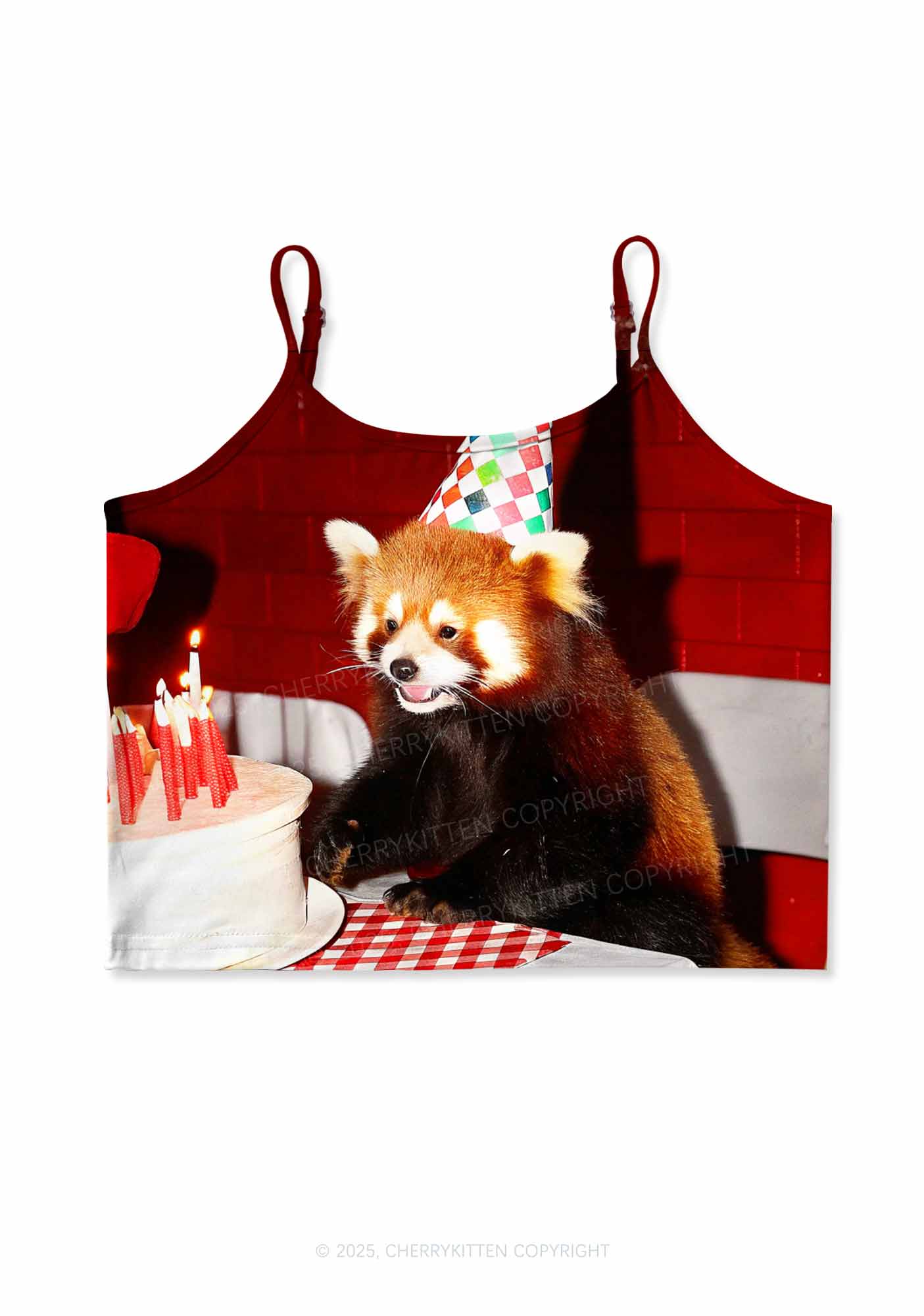 Birthday Cake Raccoon Y2K Print Cami Crop Top Cherrykitten