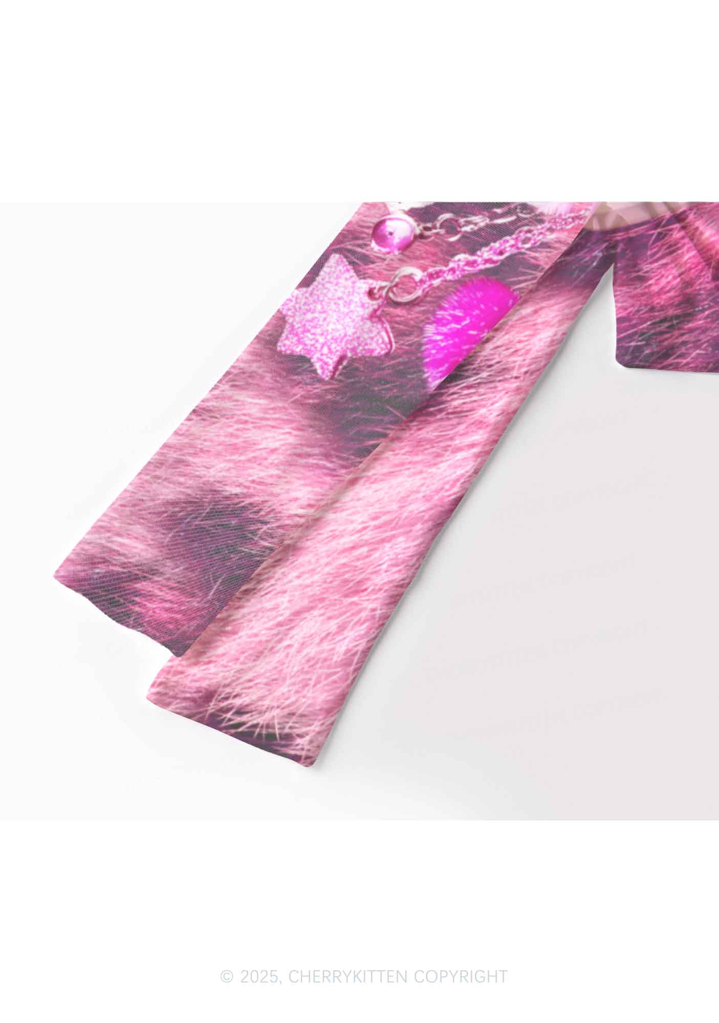 Pink Plush Phone Y2K Mesh Long Sleeve Crop Top Cherrykitten