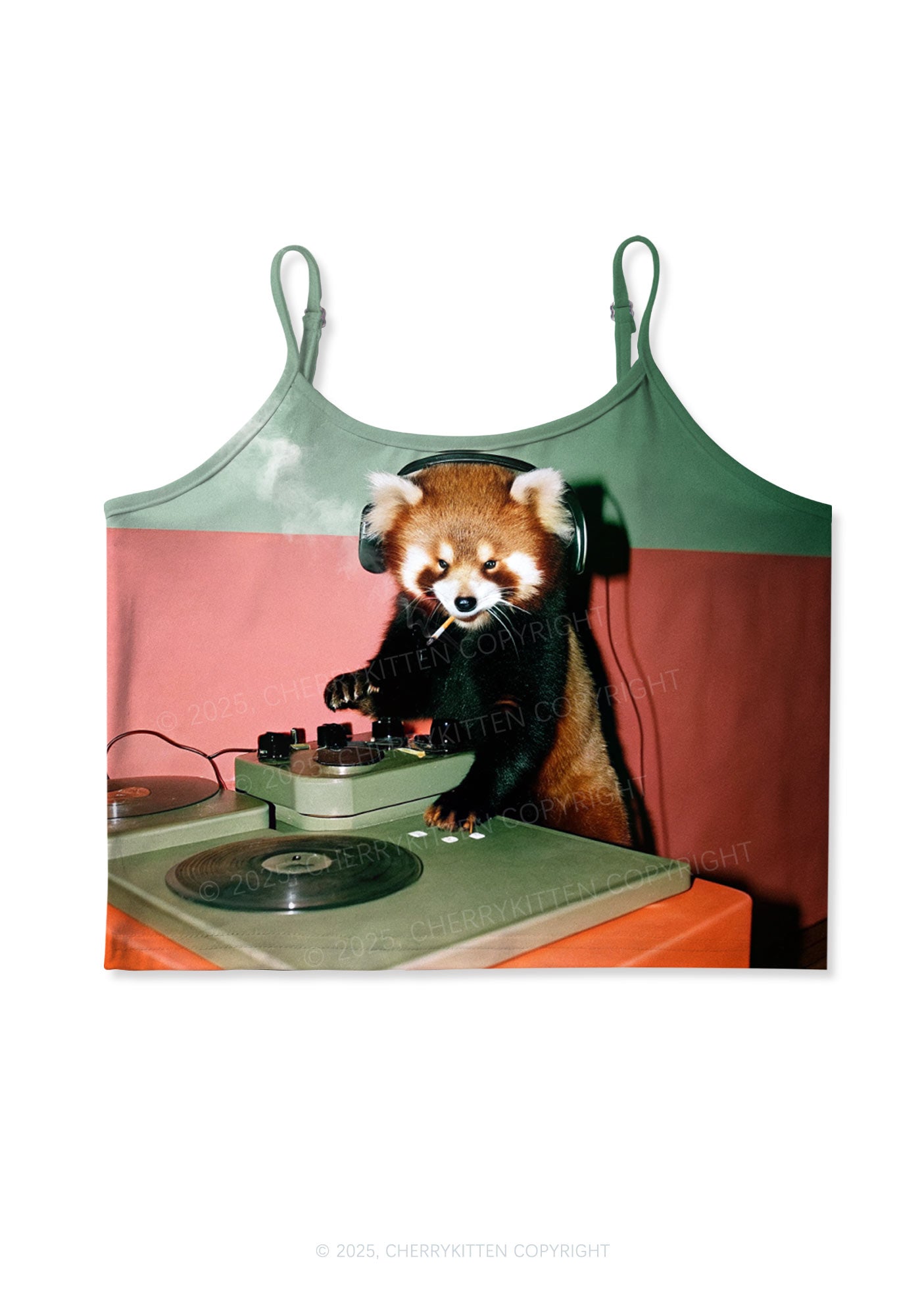 Red Panda Smoke Y2K Print Cami Crop Top Cherrykitten
