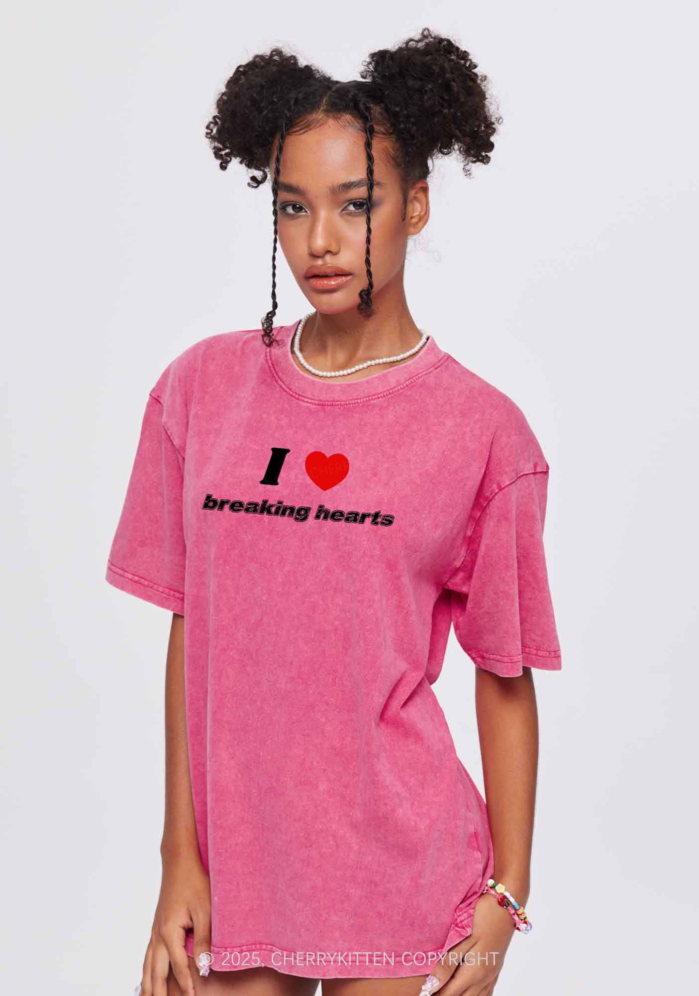 I Love Breaking Hearts Y2K Shirts Washed Tee Cherrykitten