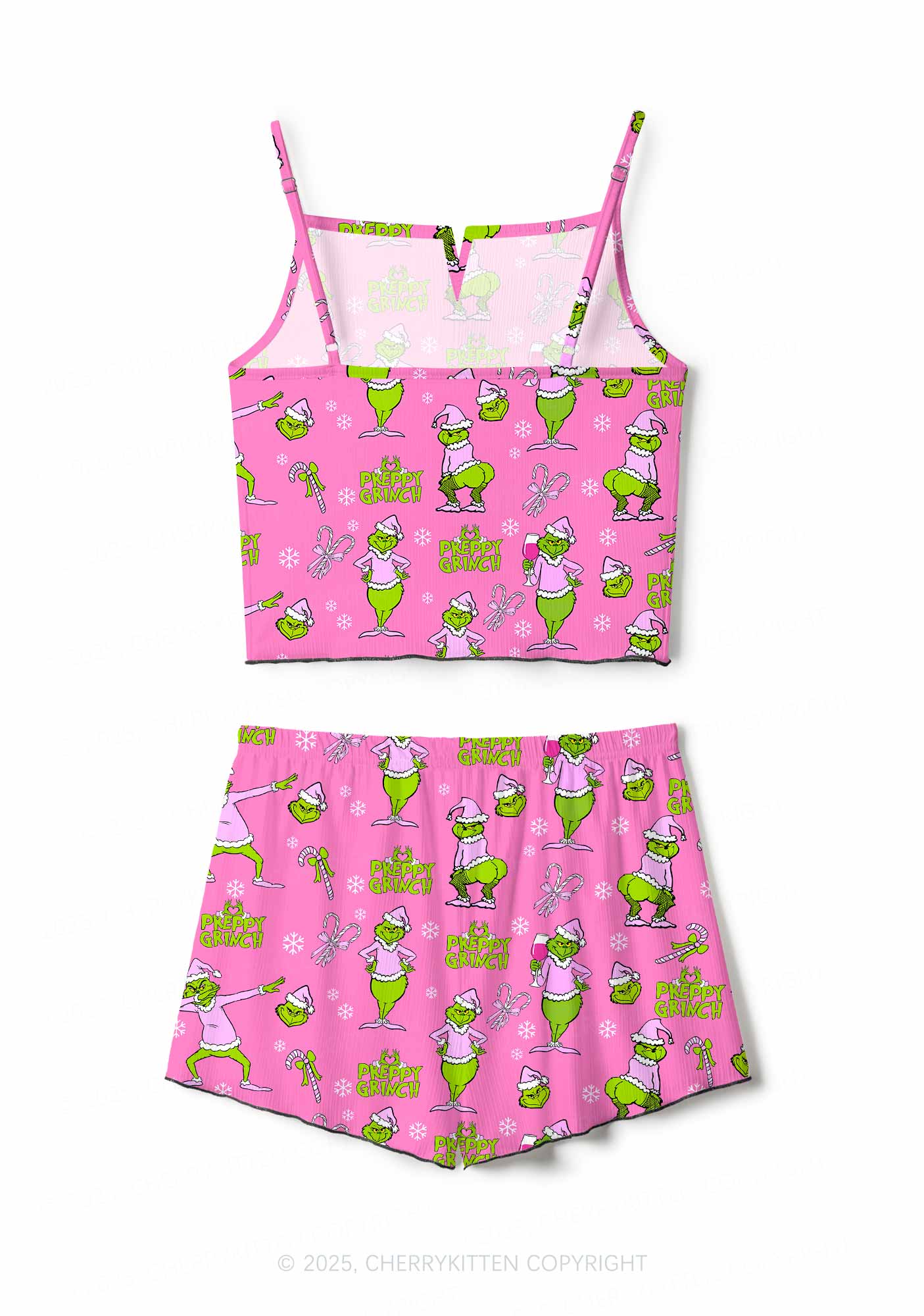 Christmas Preppy Guy Y2K Print Cami Shorts Pajama Set Cherrykitten
