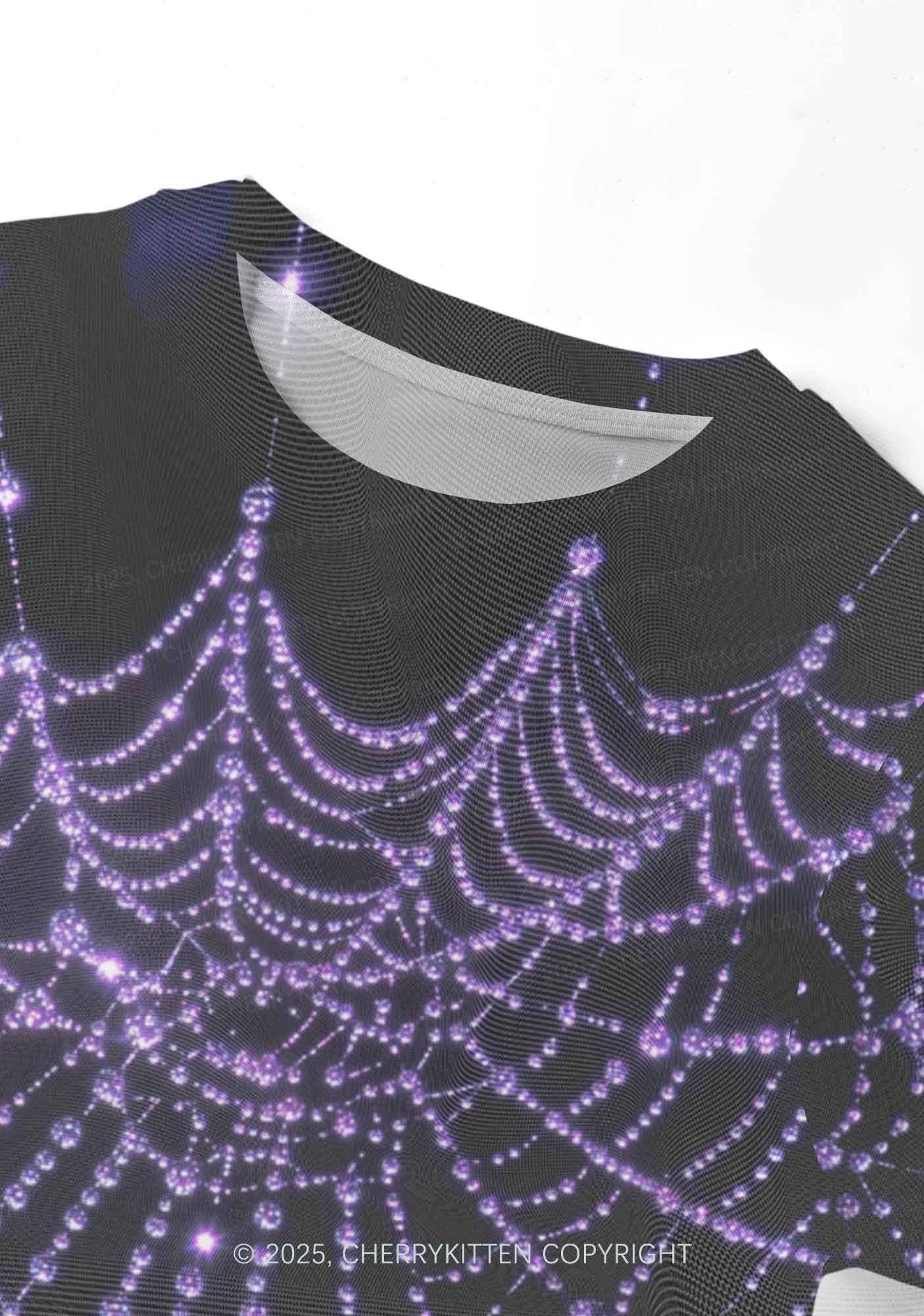Glistening Spiderweb Y2K Mesh Crop Top Cherrykitten