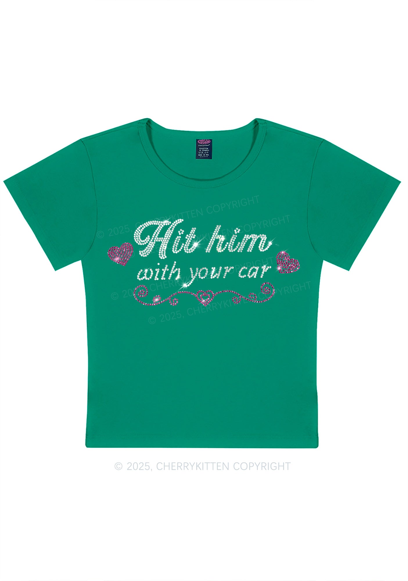 Rhinestone Hit Him Y2K Baby Tee Cherrykitten