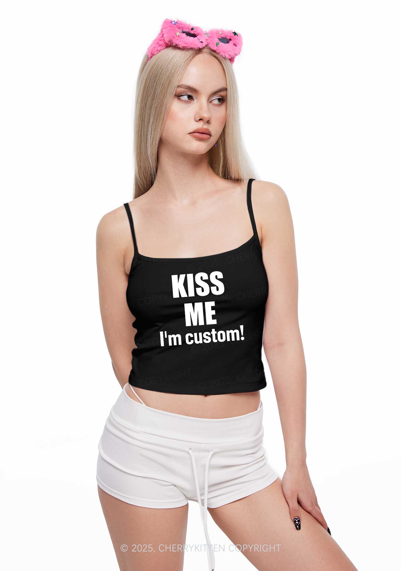 Kiss Me Im Custom Y2K Spaghetti Strap Cami Cherrykitten