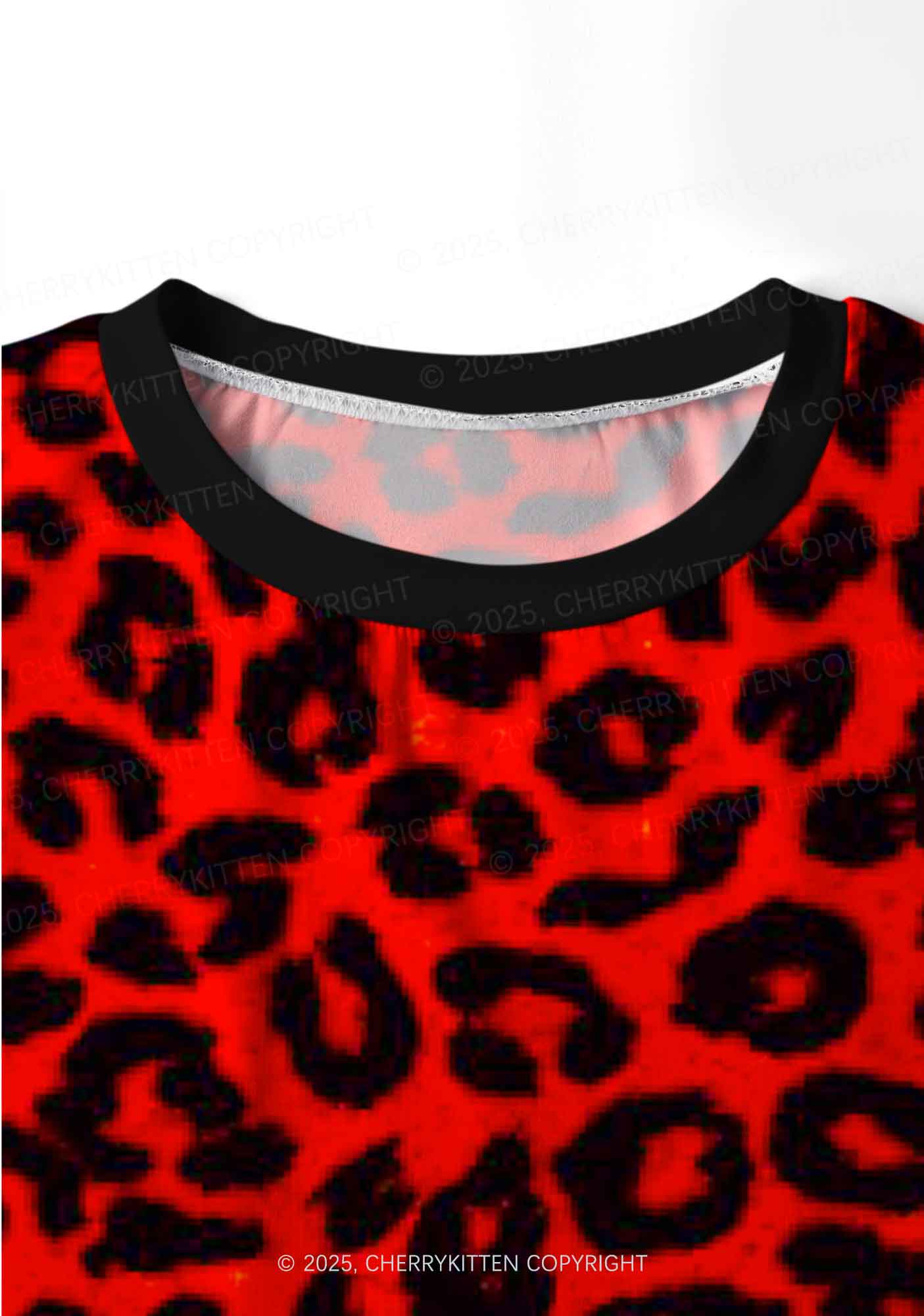 Red Leopard Y2K Print Long Sleeve Pajama Set Cherrykitten