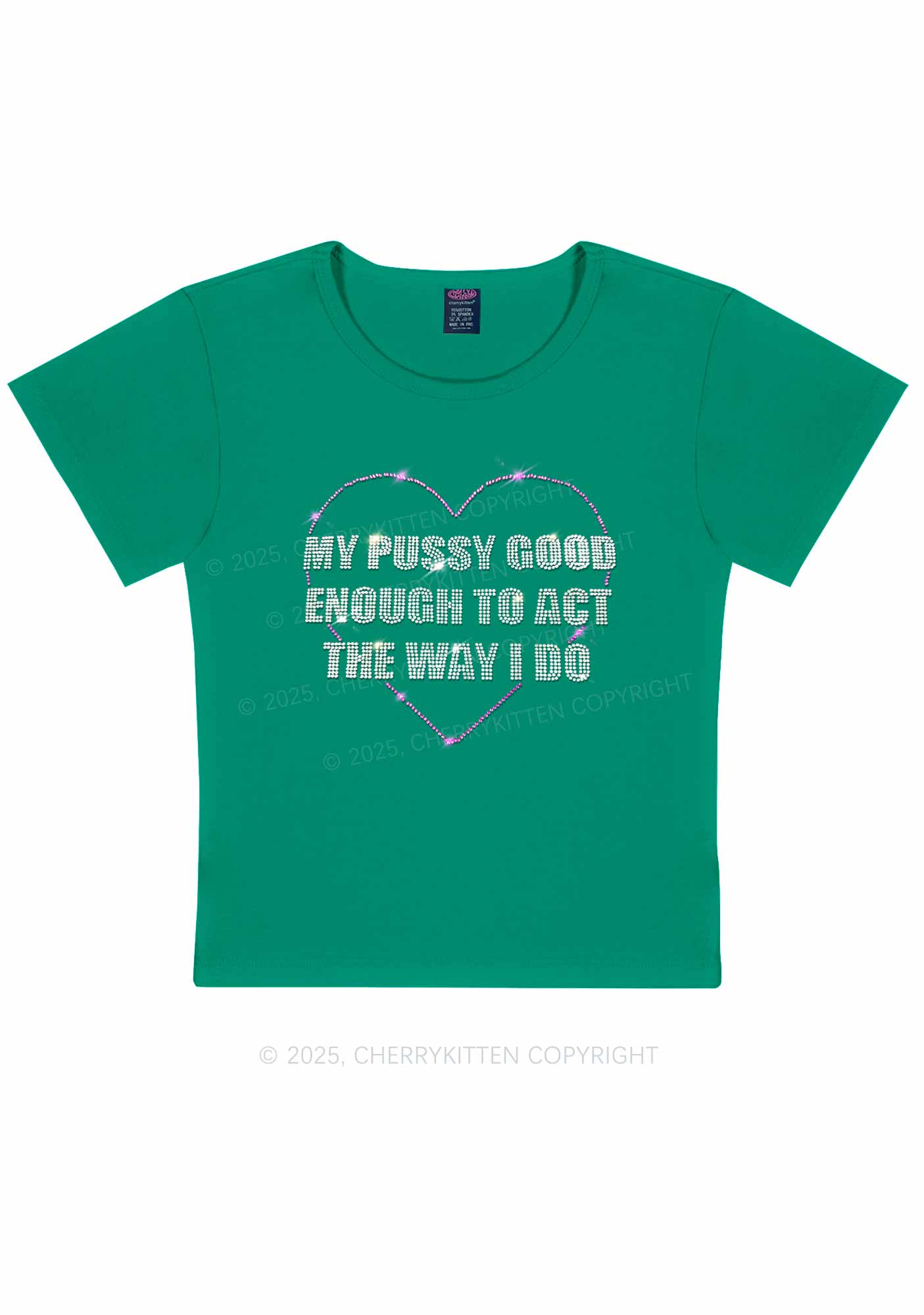 Rhinestone Good Enough To Act Y2K Baby Tee Cherrykitten