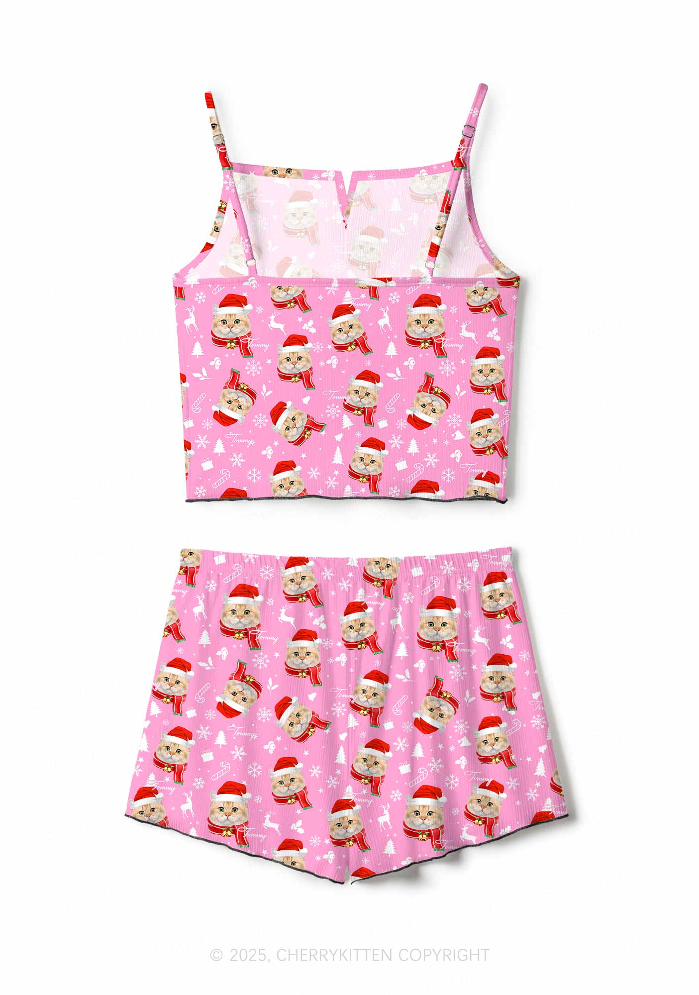 Custom Sweet Cat Face Y2K Print Cami Shorts Pajama Set Cherrykitten