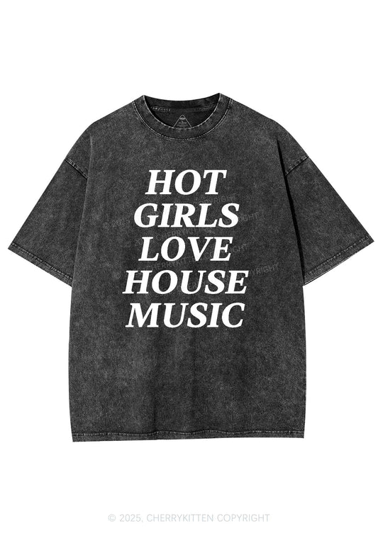 Girls Love House Music Y2K Shirts Washed Tee Cherrykitten