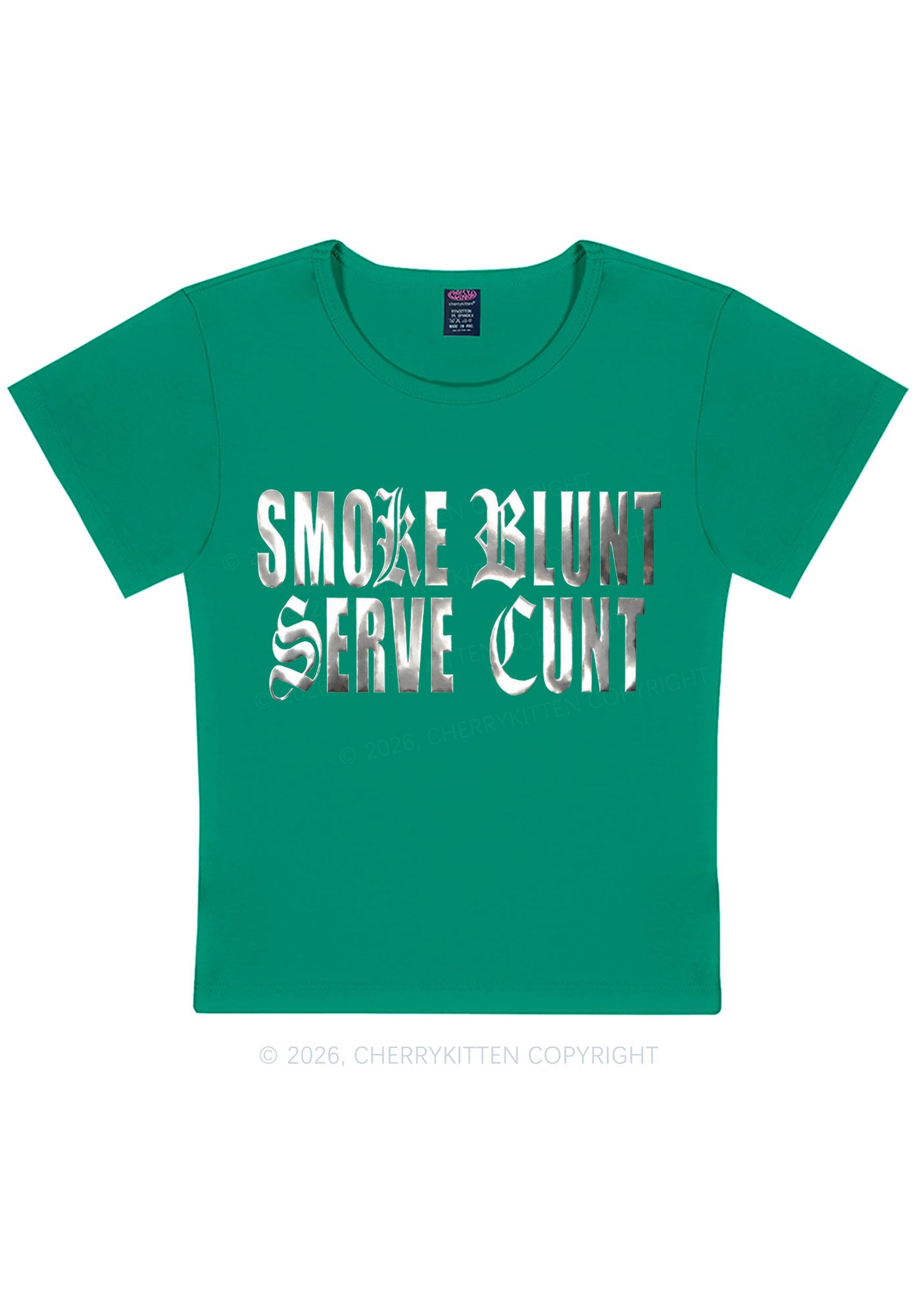 Smoke Blunt Silver Foil Printed Y2K Baby Tee Cherrykitten