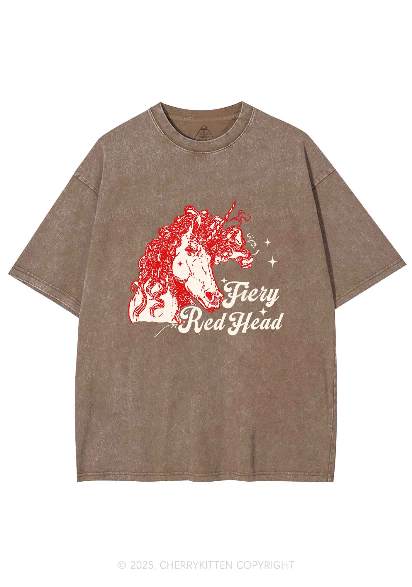 Fiery Red Head Y2K Shirts Washed Tee Cherrykitten